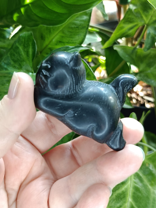 Black Obsidian Laying Down Cat - 97g