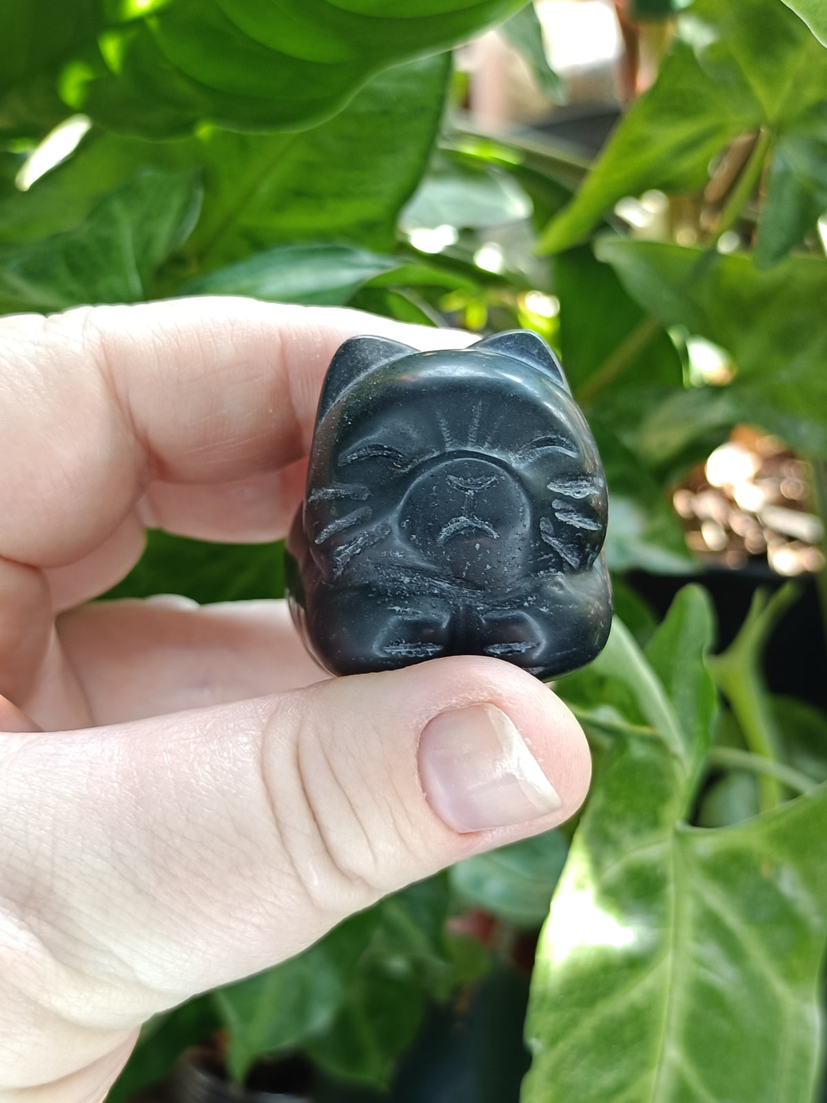 Black Obsidian Laying Down Cat - 97g