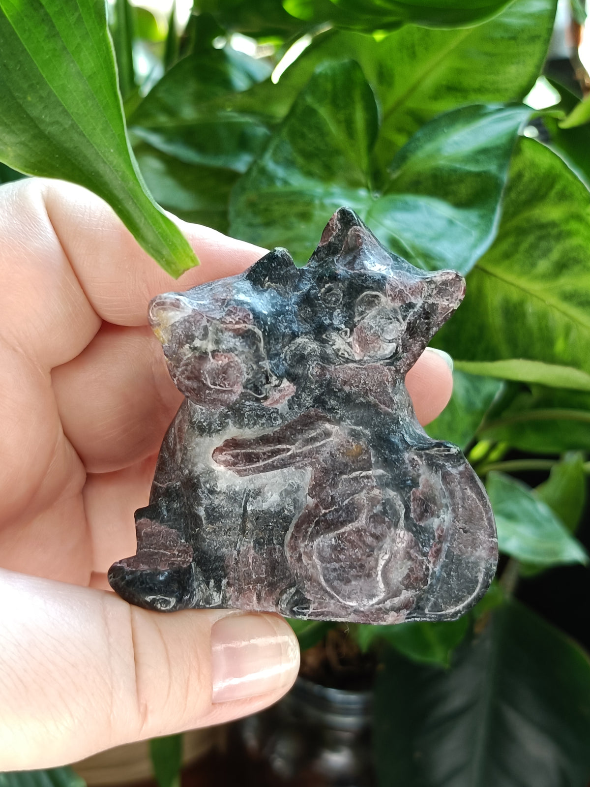 Garnet Hugging Cat Carving - 138g