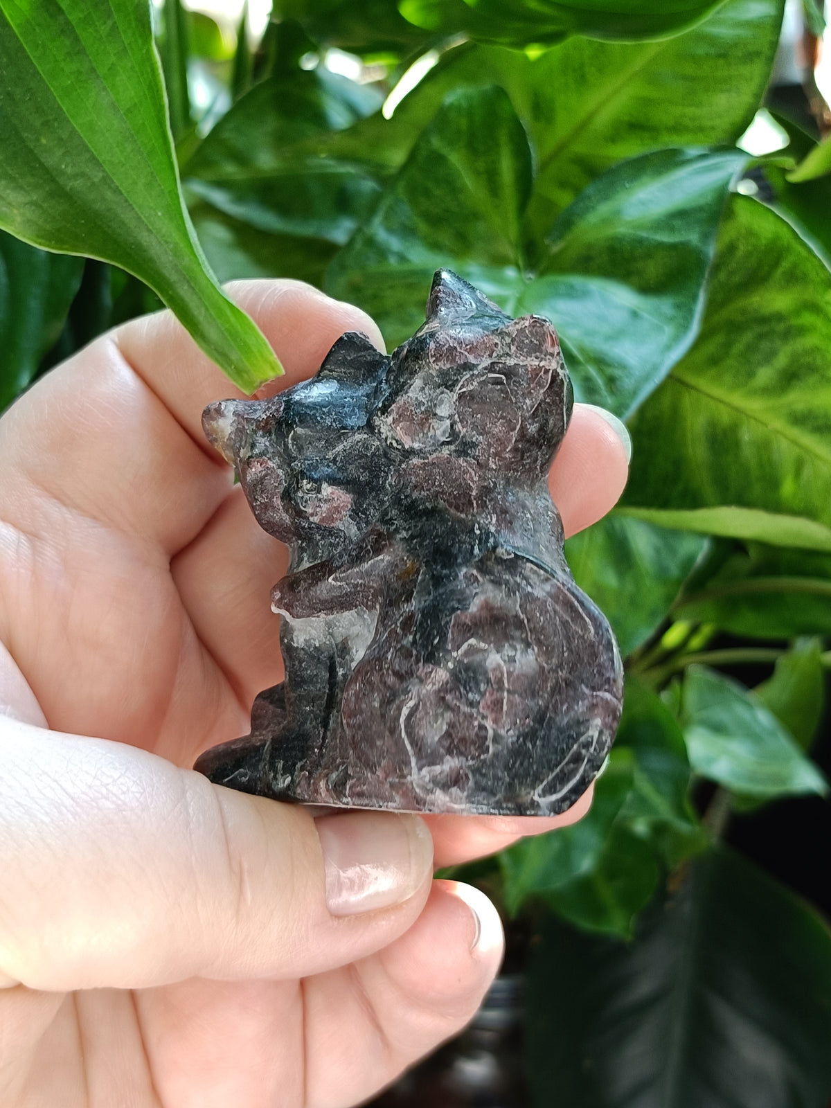 Garnet Hugging Cat Carving - 138g