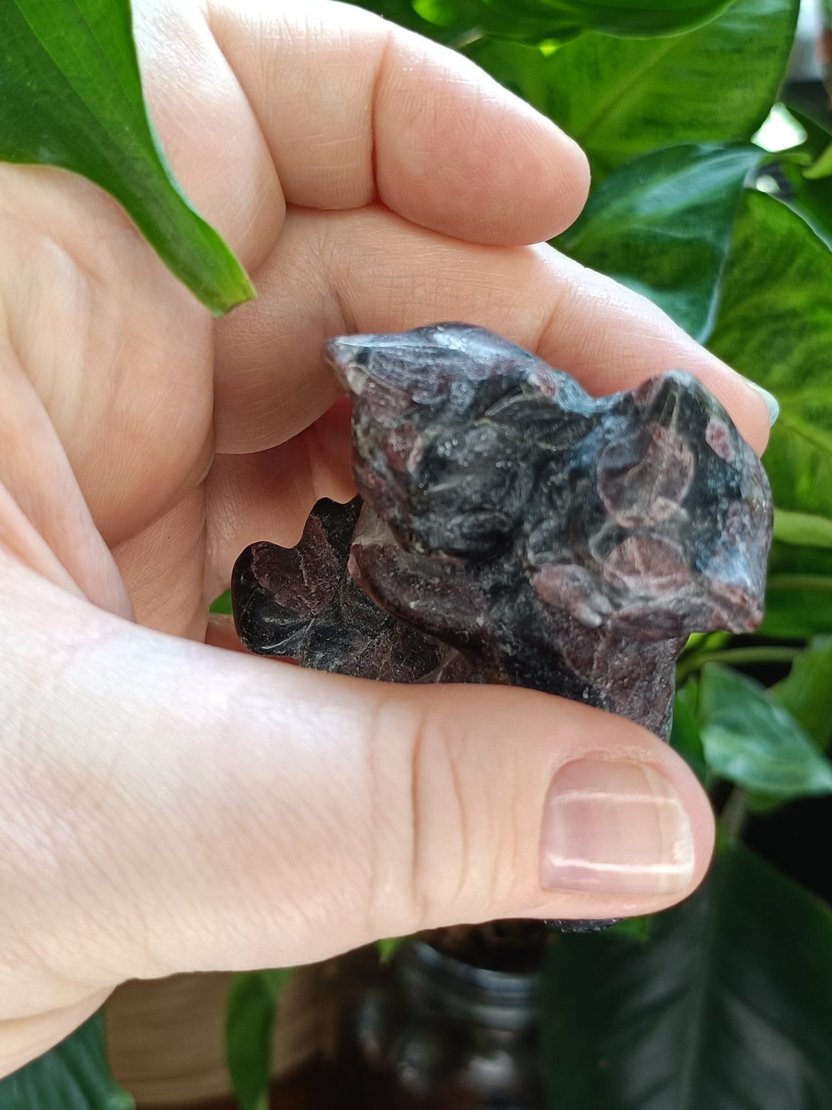 Garnet Hugging Cat Carving - 138g