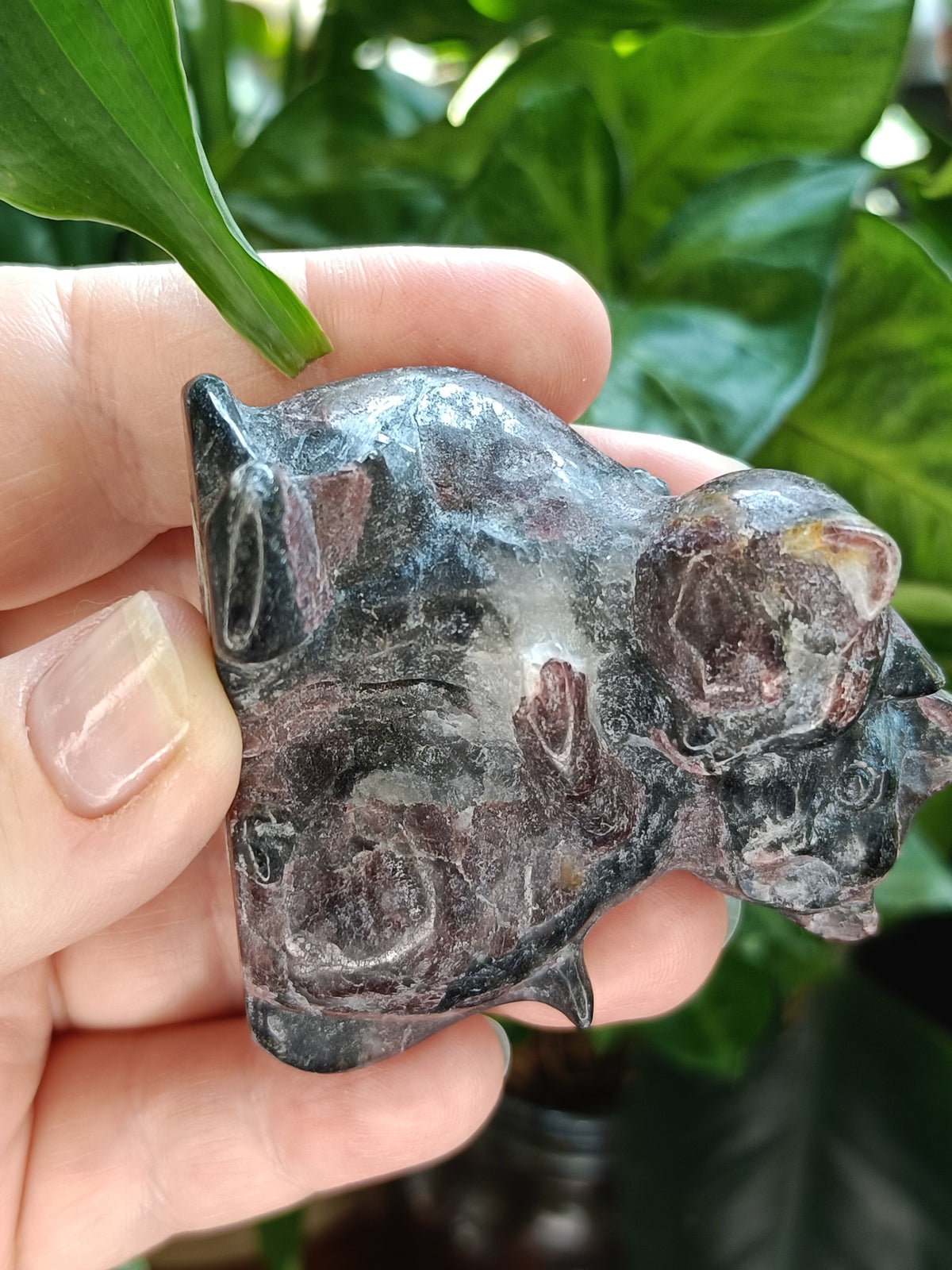 Garnet Hugging Cat Carving - 138g