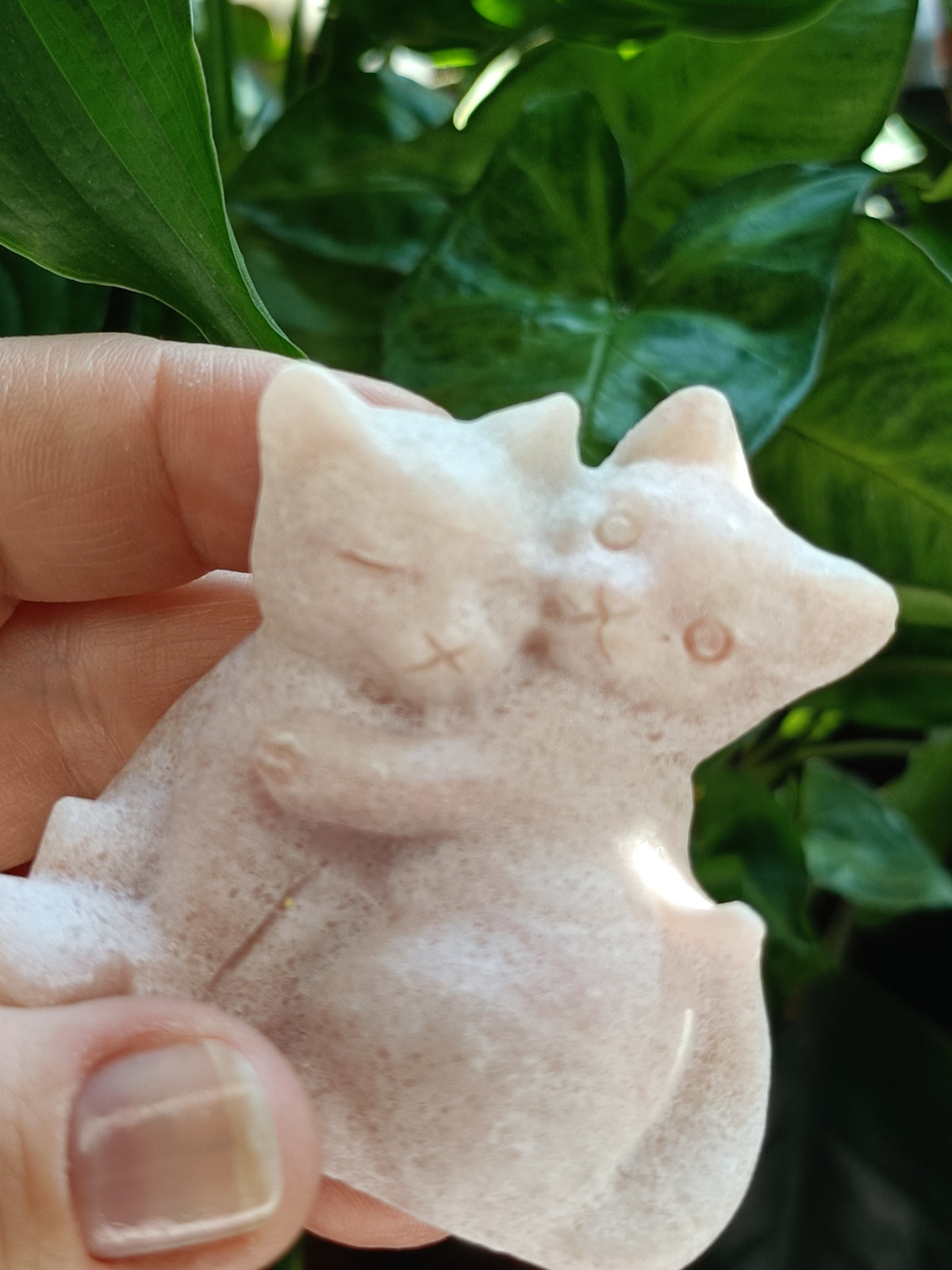 Pink Opal Hugging Cat Carving - 115g