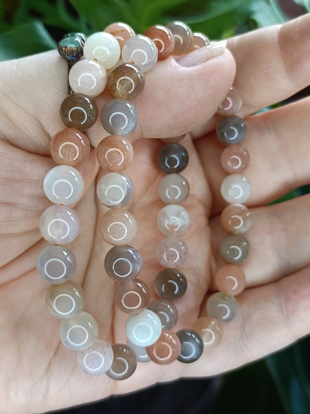 Peach Moonstone & Sunstone Round Beaded Stretch Bracelet - 8mm