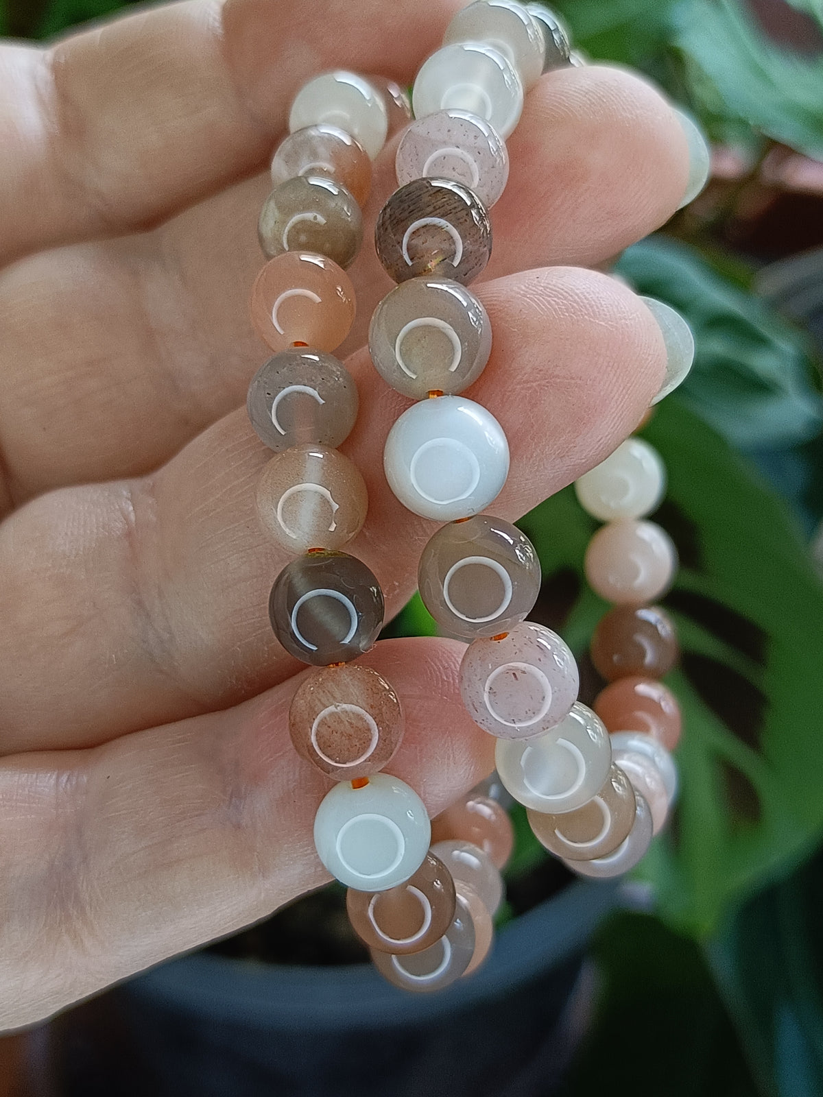 Peach Moonstone & Sunstone Round Beaded Stretch Bracelet - 8mm