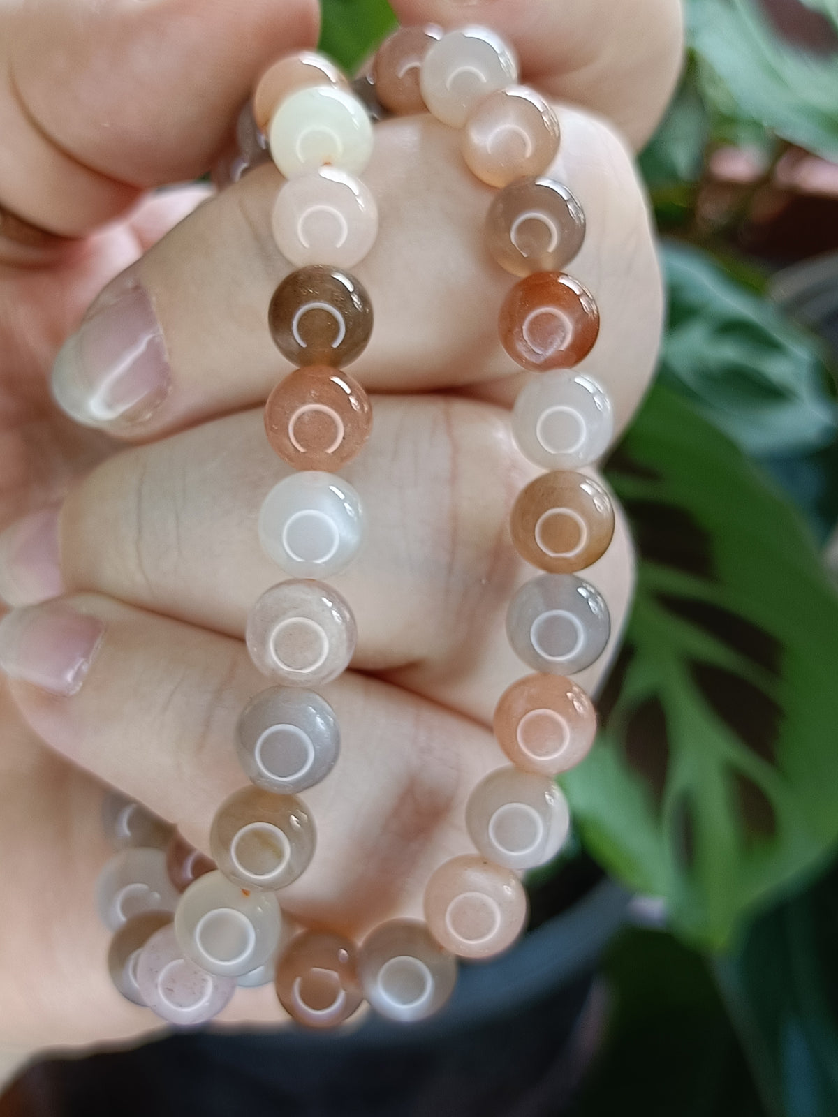 Peach Moonstone & Sunstone Round Beaded Stretch Bracelet - 8mm