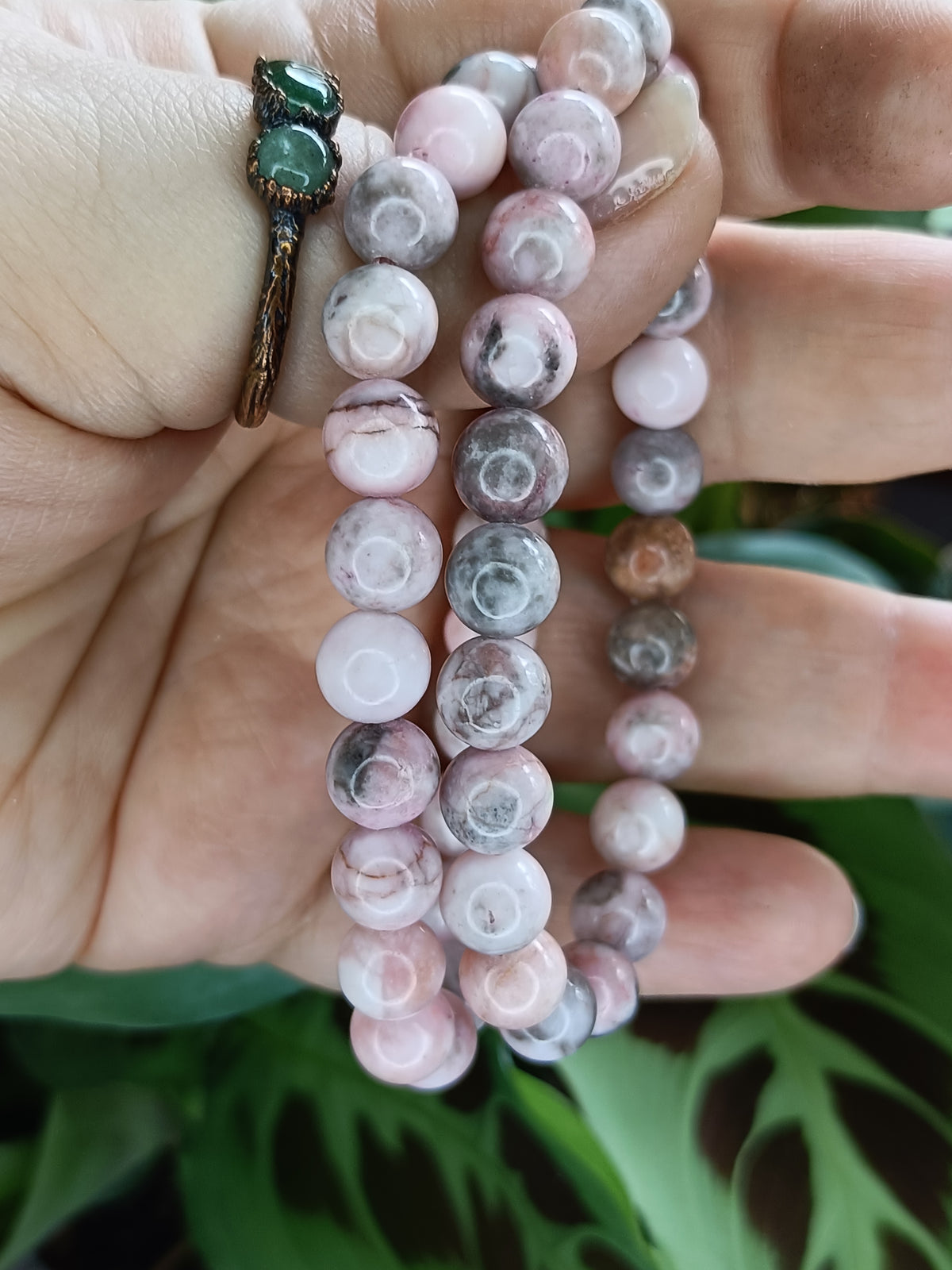 Pink Zebra Stone Round Beaded Stretch Bracelet - 8mm