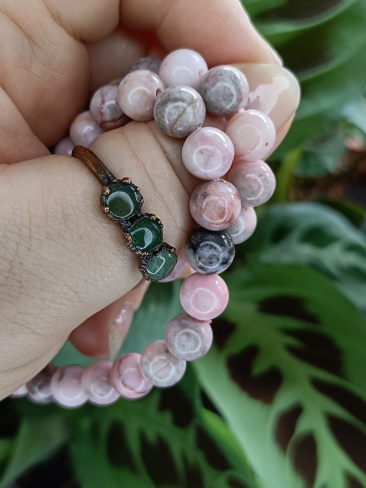 Pink Zebra Stone Round Beaded Stretch Bracelet - 8mm