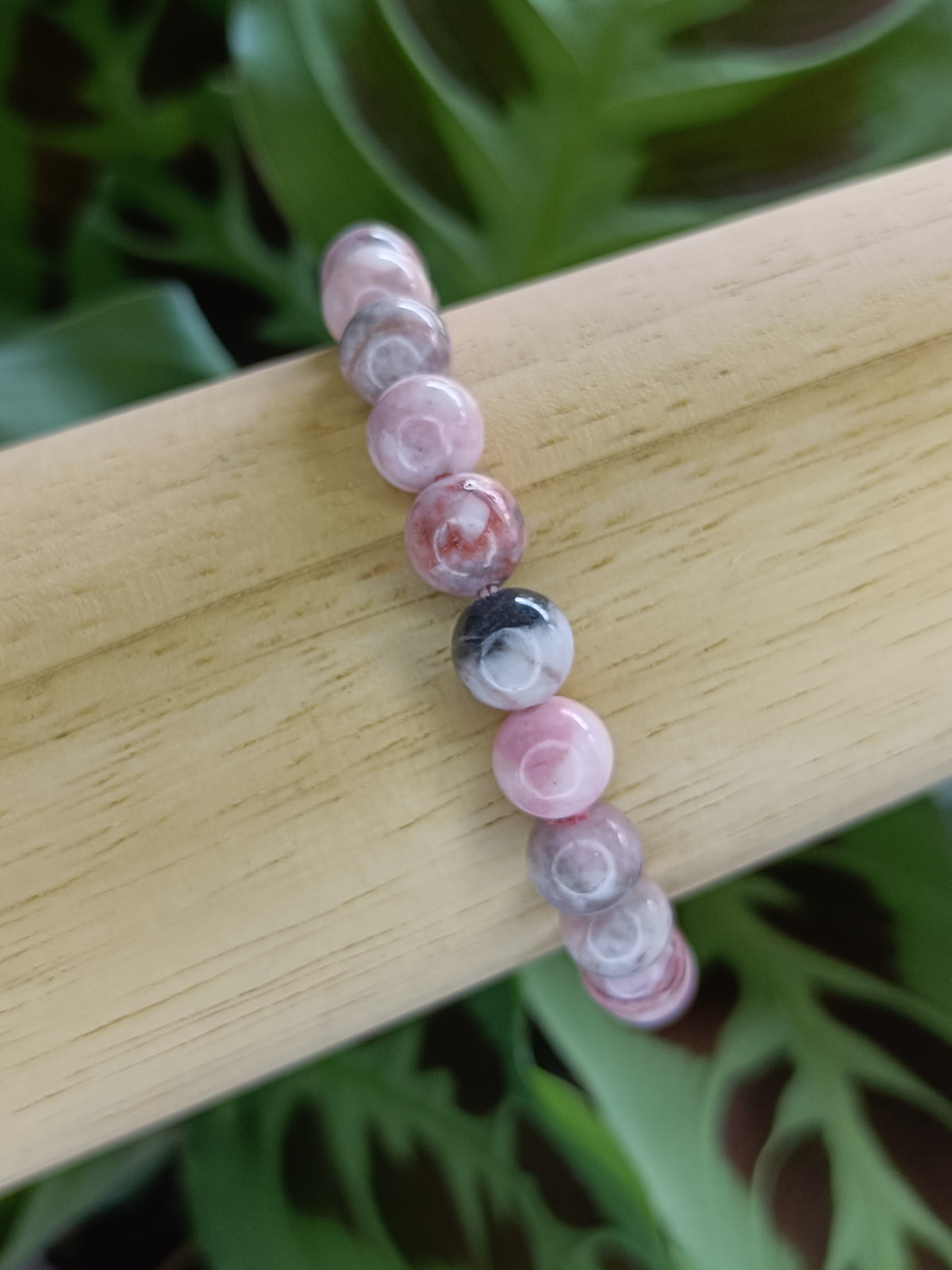 Pink Zebra Stone Round Beaded Stretch Bracelet - 8mm