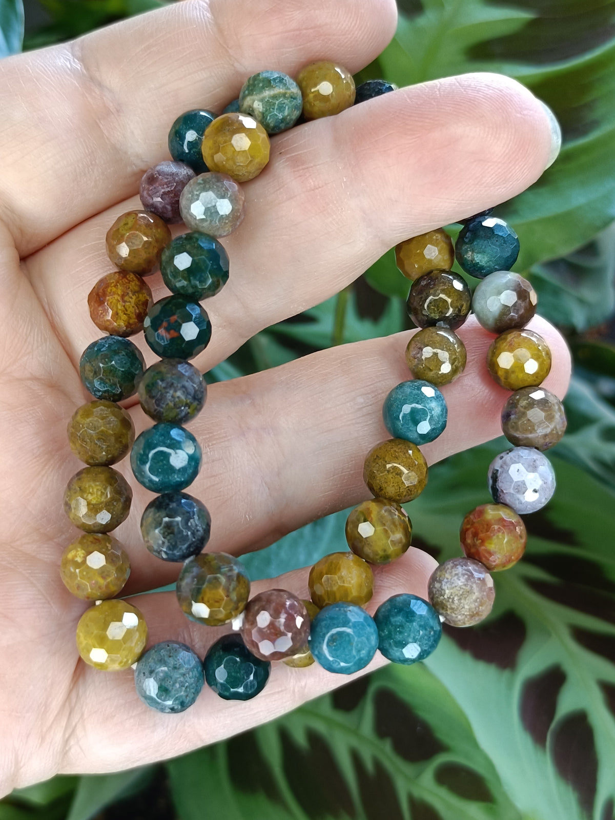Faceted Ocean Jasper Round Beaded Stretch Bracelet - 8mm