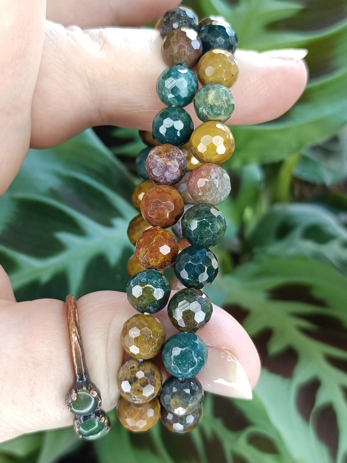 Faceted Ocean Jasper Round Beaded Stretch Bracelet - 8mm