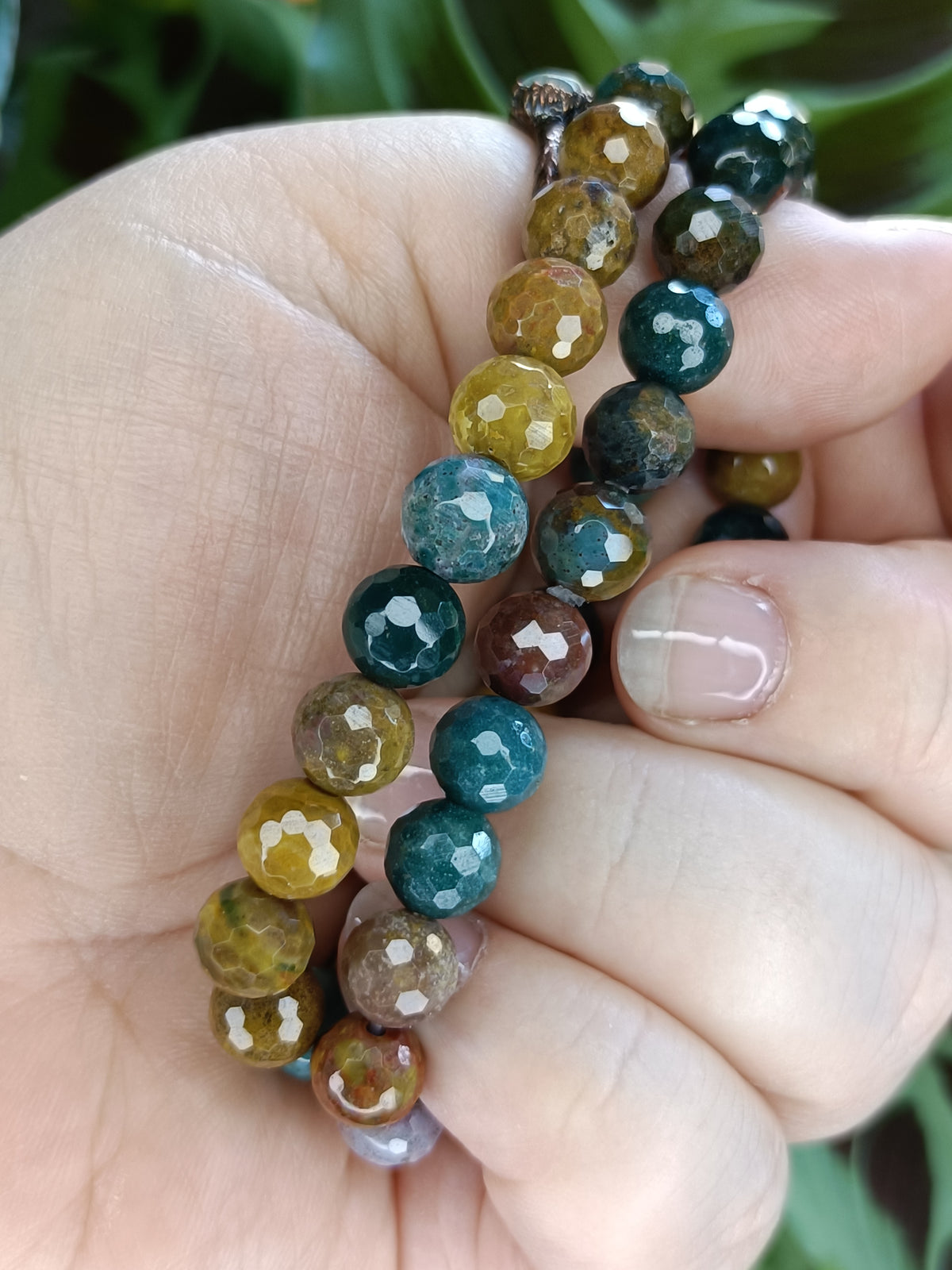 Faceted Ocean Jasper Round Beaded Stretch Bracelet - 8mm