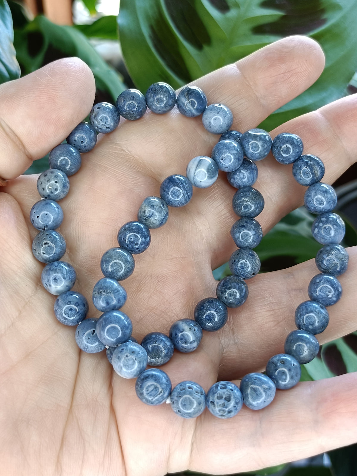 Blue Coral Beaded Stretch Bracelet - 8mm
