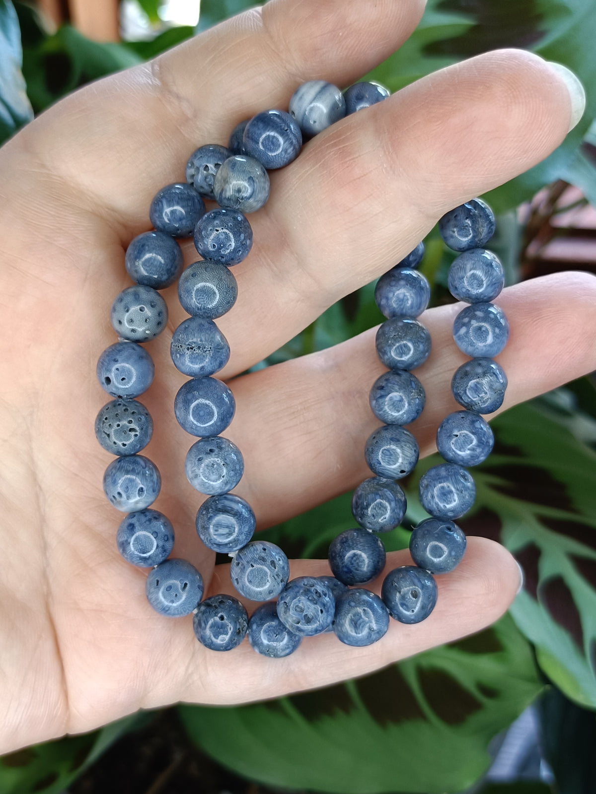 Blue Coral Beaded Stretch Bracelet - 8mm