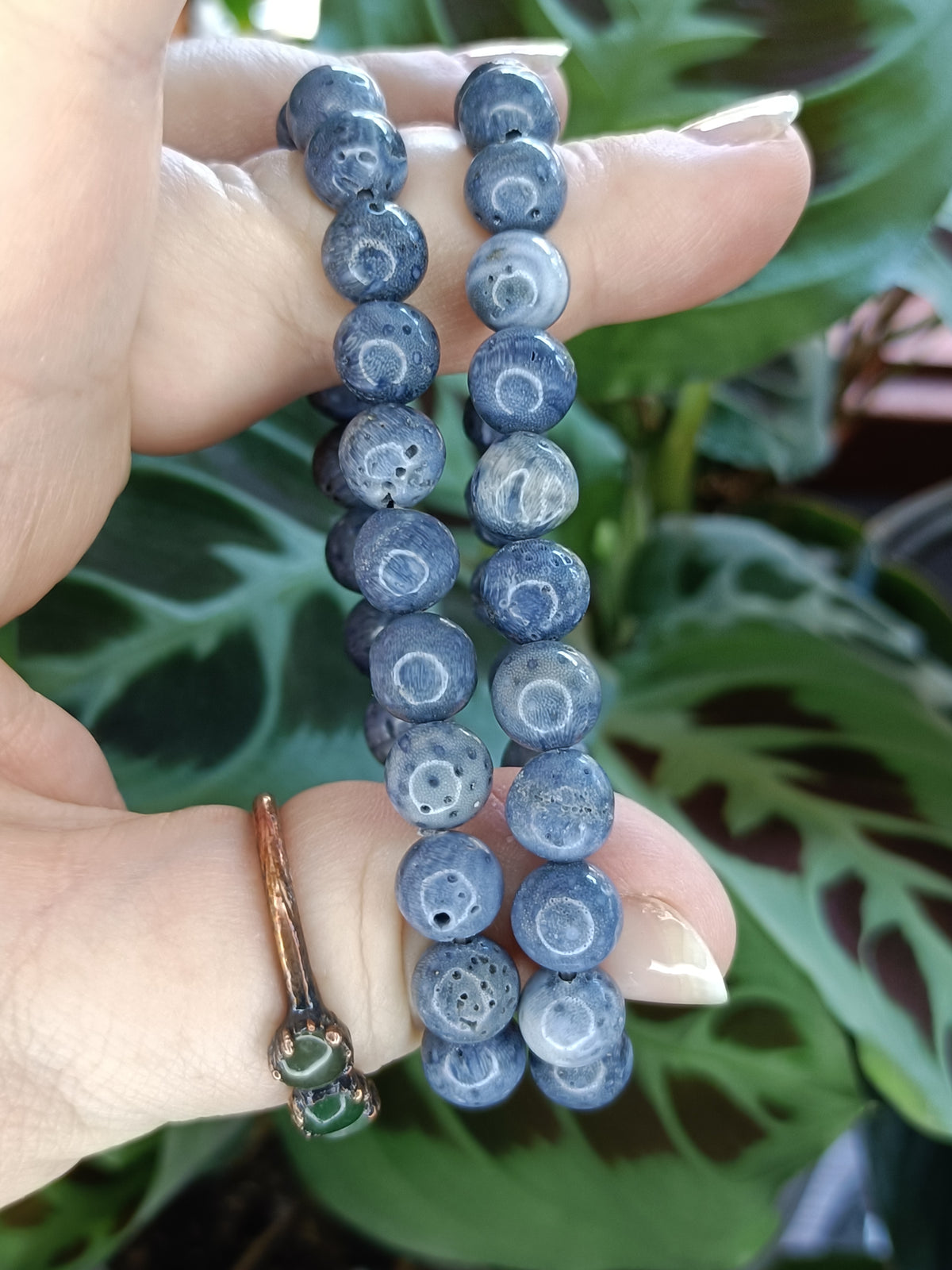 Blue Coral Beaded Stretch Bracelet - 8mm