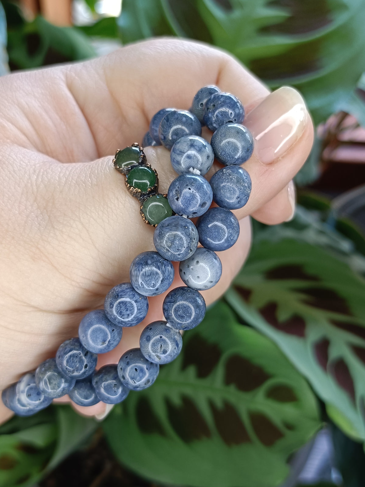 Blue Coral Beaded Stretch Bracelet - 8mm