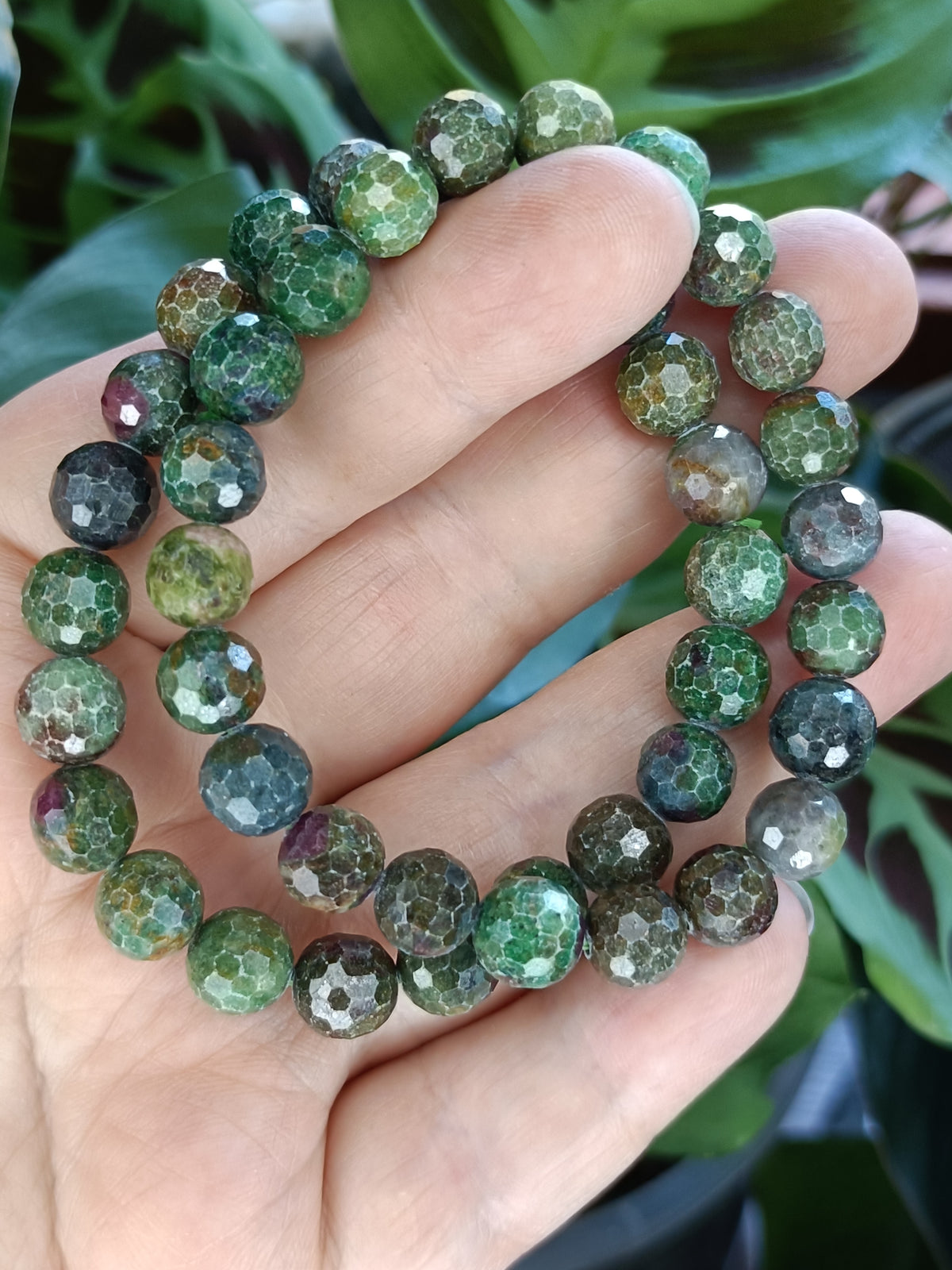 Faceted Ruby Fuchsite Beaded Stretch Bracelet - 8mm