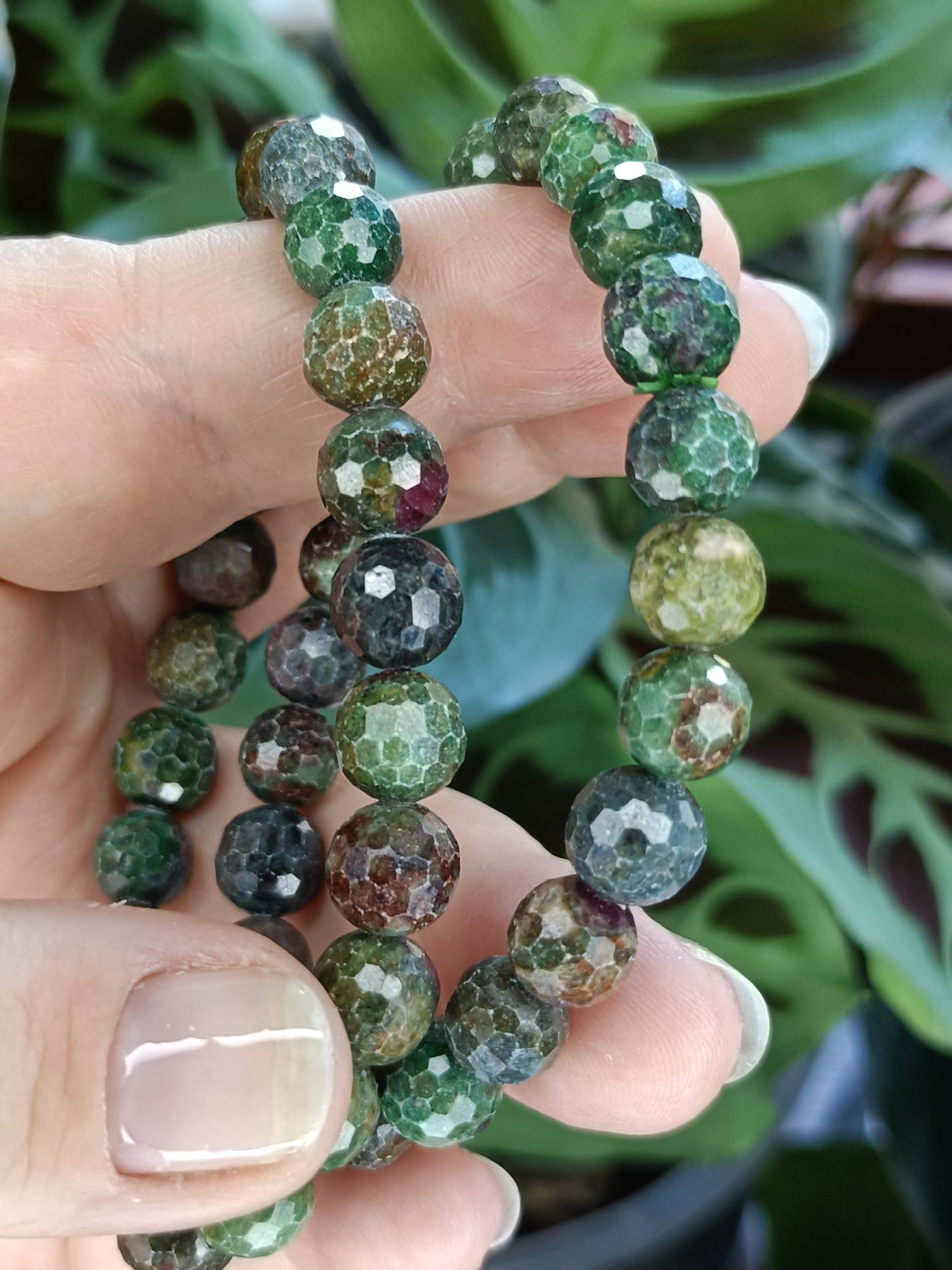 Faceted Ruby Fuchsite Beaded Stretch Bracelet - 8mm