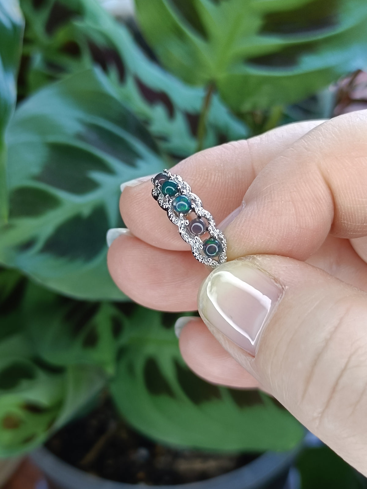 Ethiopian Opal Ring - Silver-Plated Copper