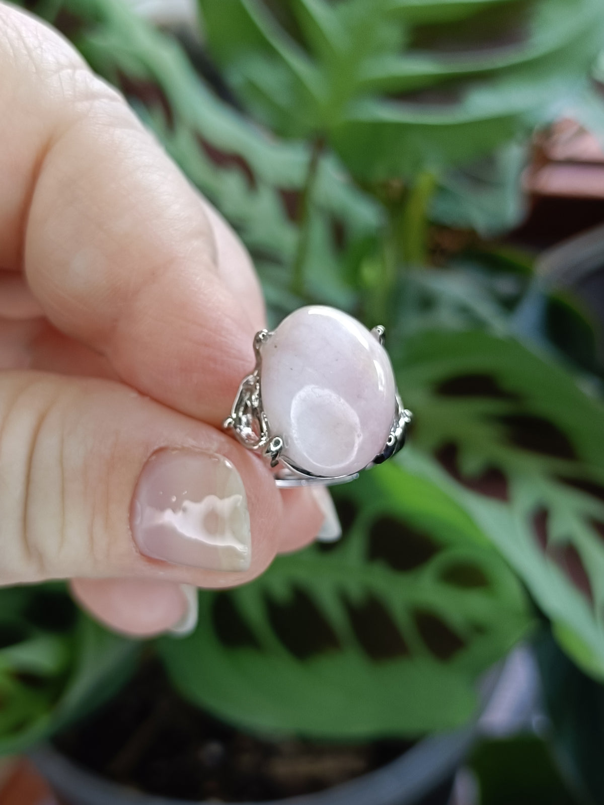 Chunky Kunzite Ring - Silver-Plated Copper