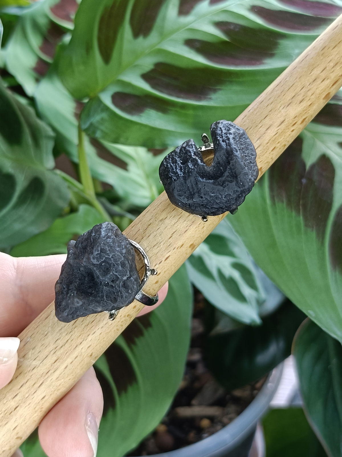 Chunky Tektite Ring - Silver-Plated Copper