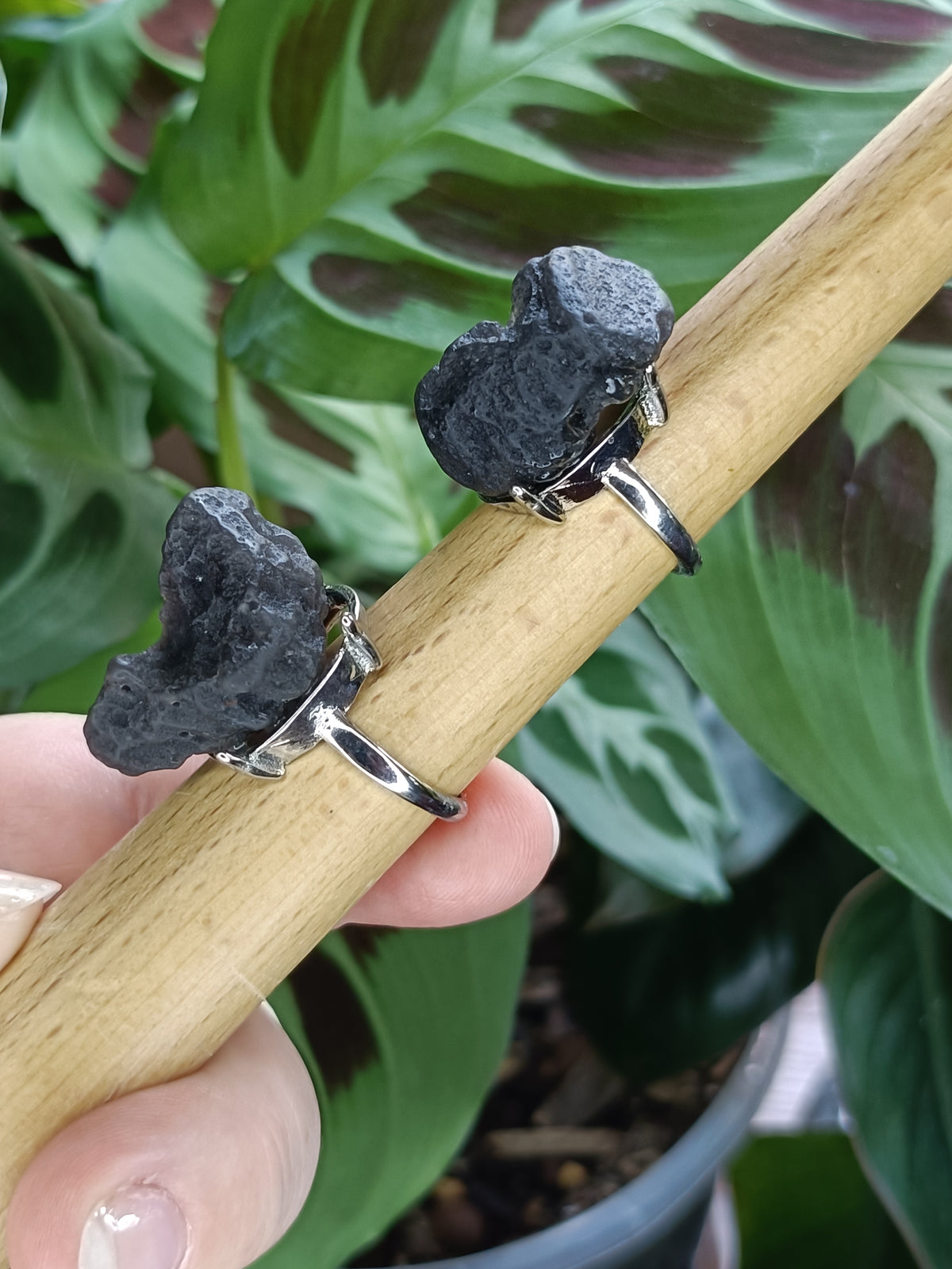 Chunky Tektite Ring - Silver-Plated Copper