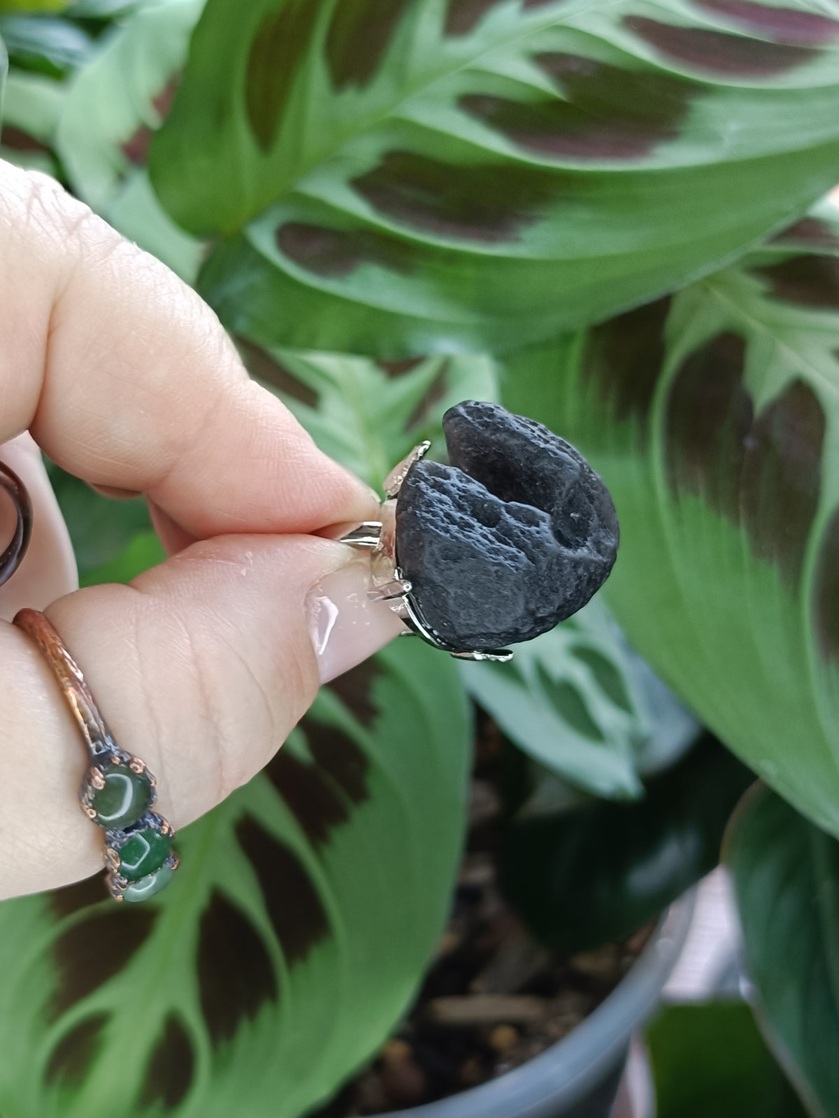Chunky Tektite Ring - Silver-Plated Copper