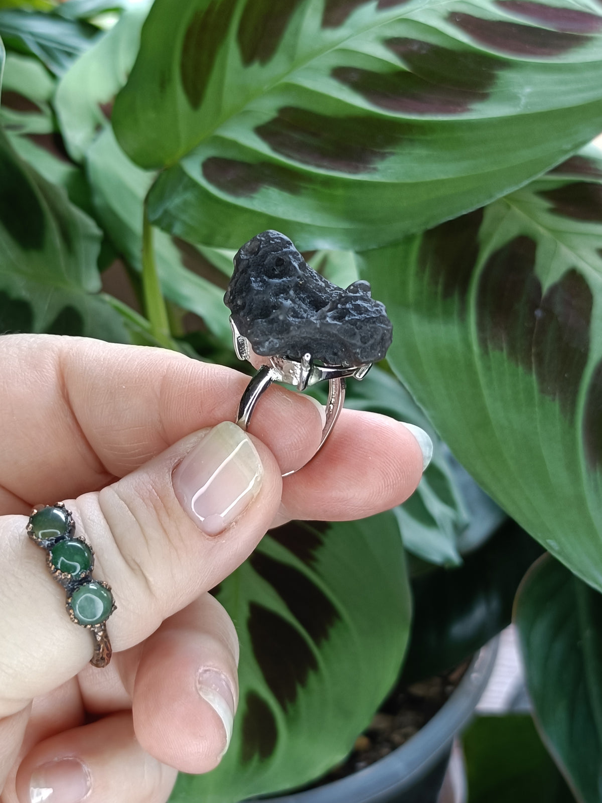 Chunky Tektite Ring - Silver-Plated Copper