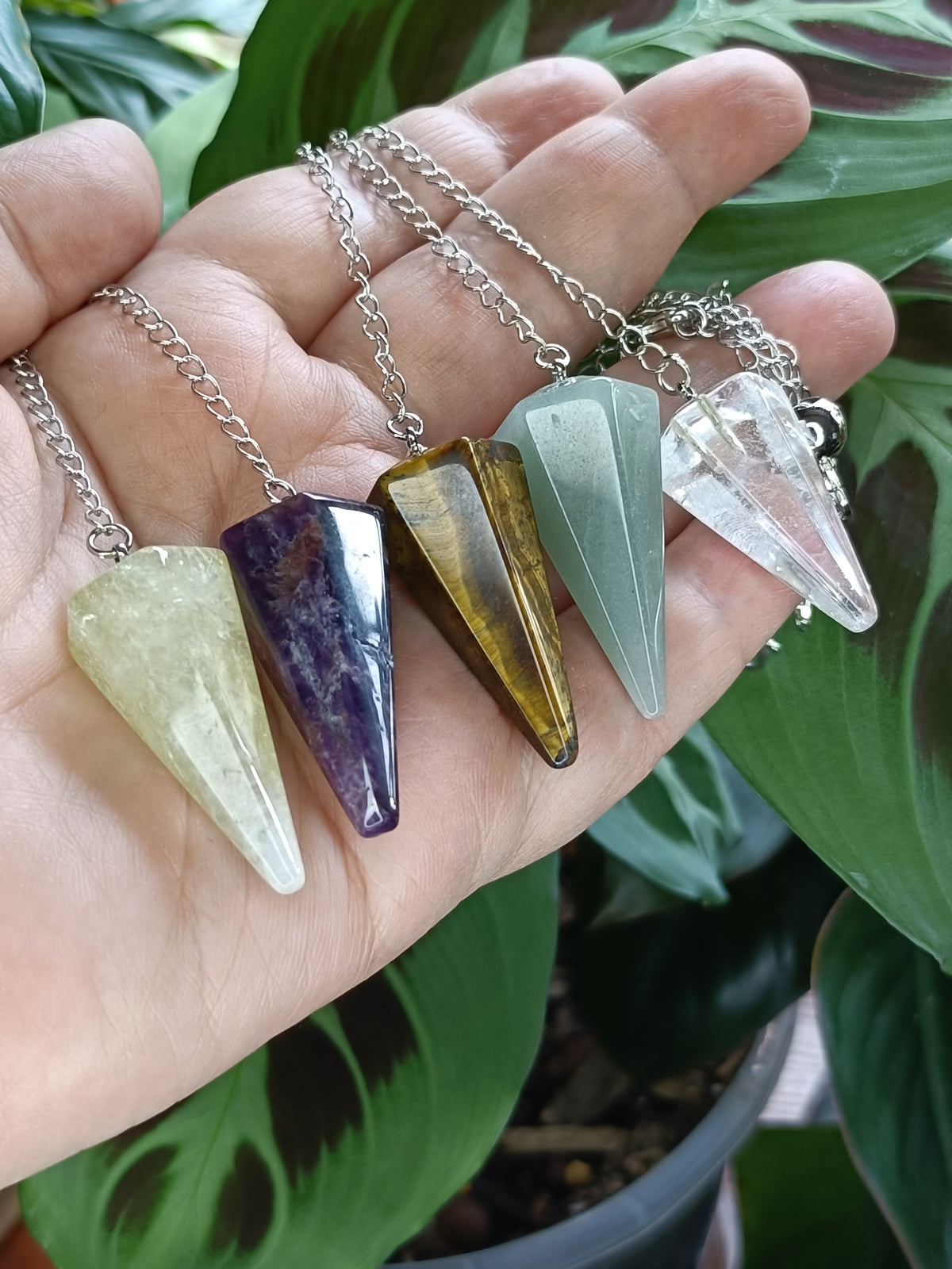 Mixed Gemstone Pendulums - Silver-Plated Copper