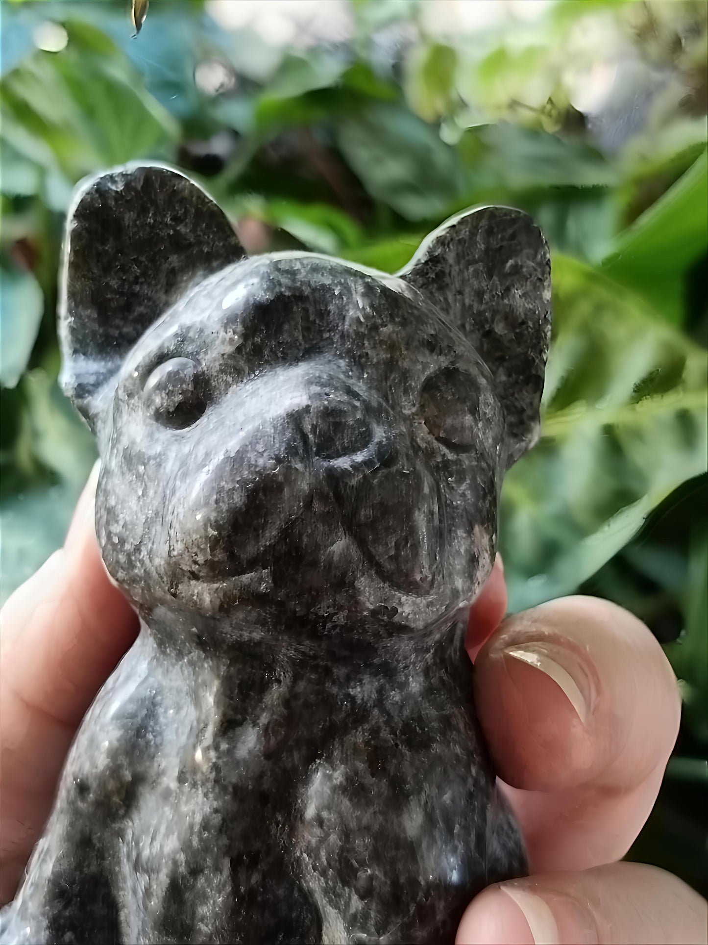 Sodalite & Syenite 'Emberlite/Yooperlite' French Bulldog Carving - 360g