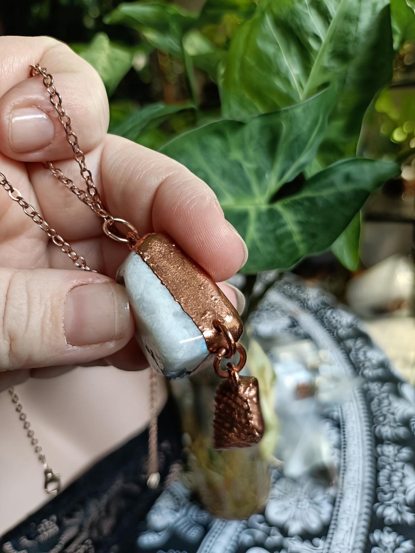 Handmade Rainbow Moonstone and Shell Pendant Necklace