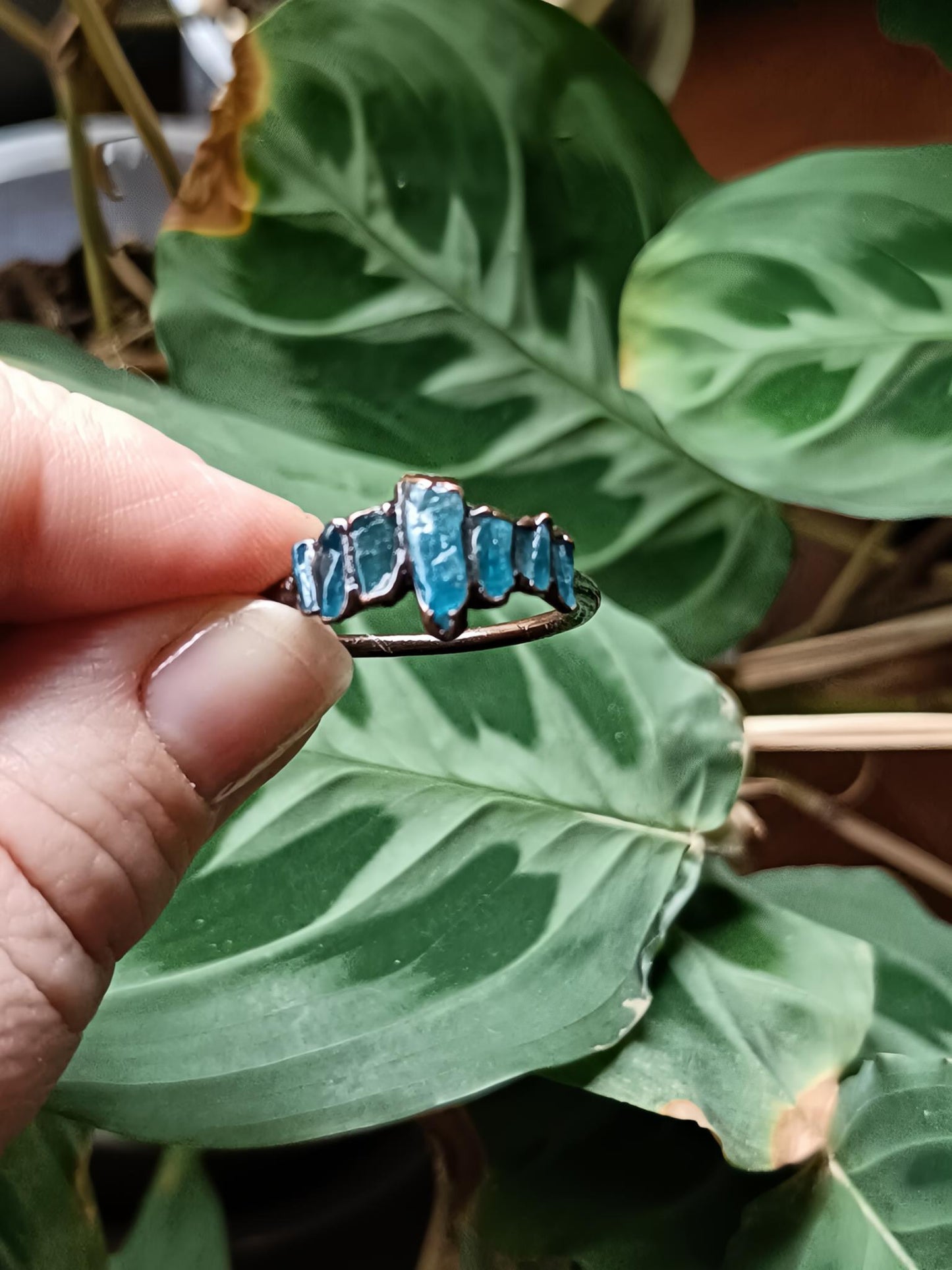Blue Apatite Copper Electroformed Ring - Size US 11.5/ - UK W1/2 - D 21mm