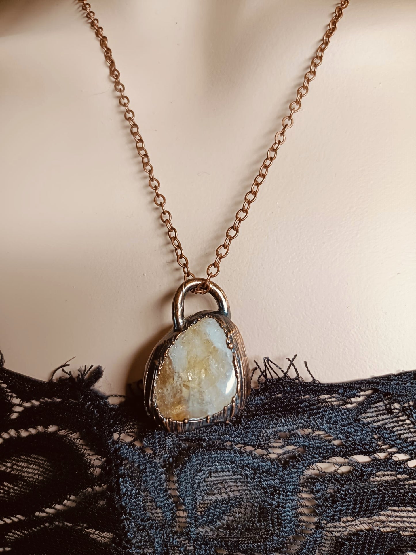 Citrine Copper Electroformed Pendant Necklace