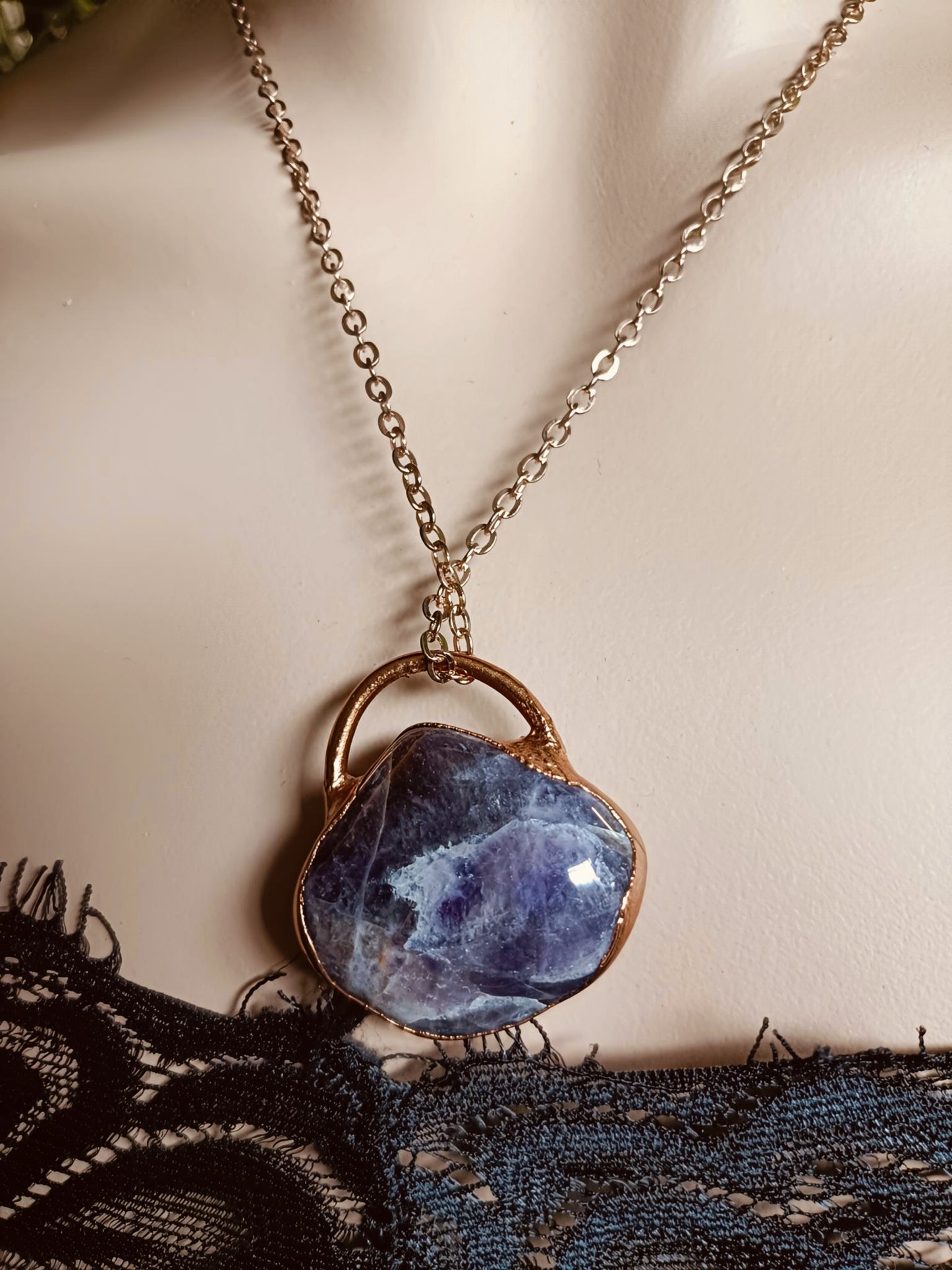 Handmade Amethyst Polished Stone Tumble Pendant Necklace