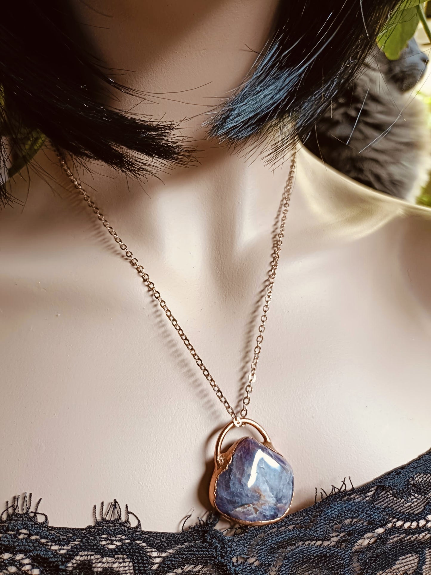 Handmade Amethyst Polished Stone Tumble Pendant Necklace