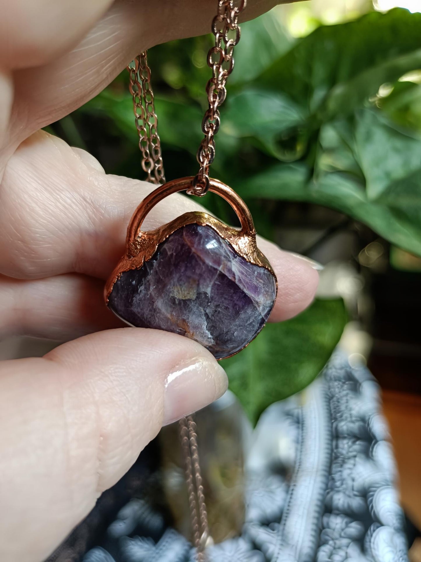 Handmade Amethyst Polished Stone Tumble Pendant Necklace