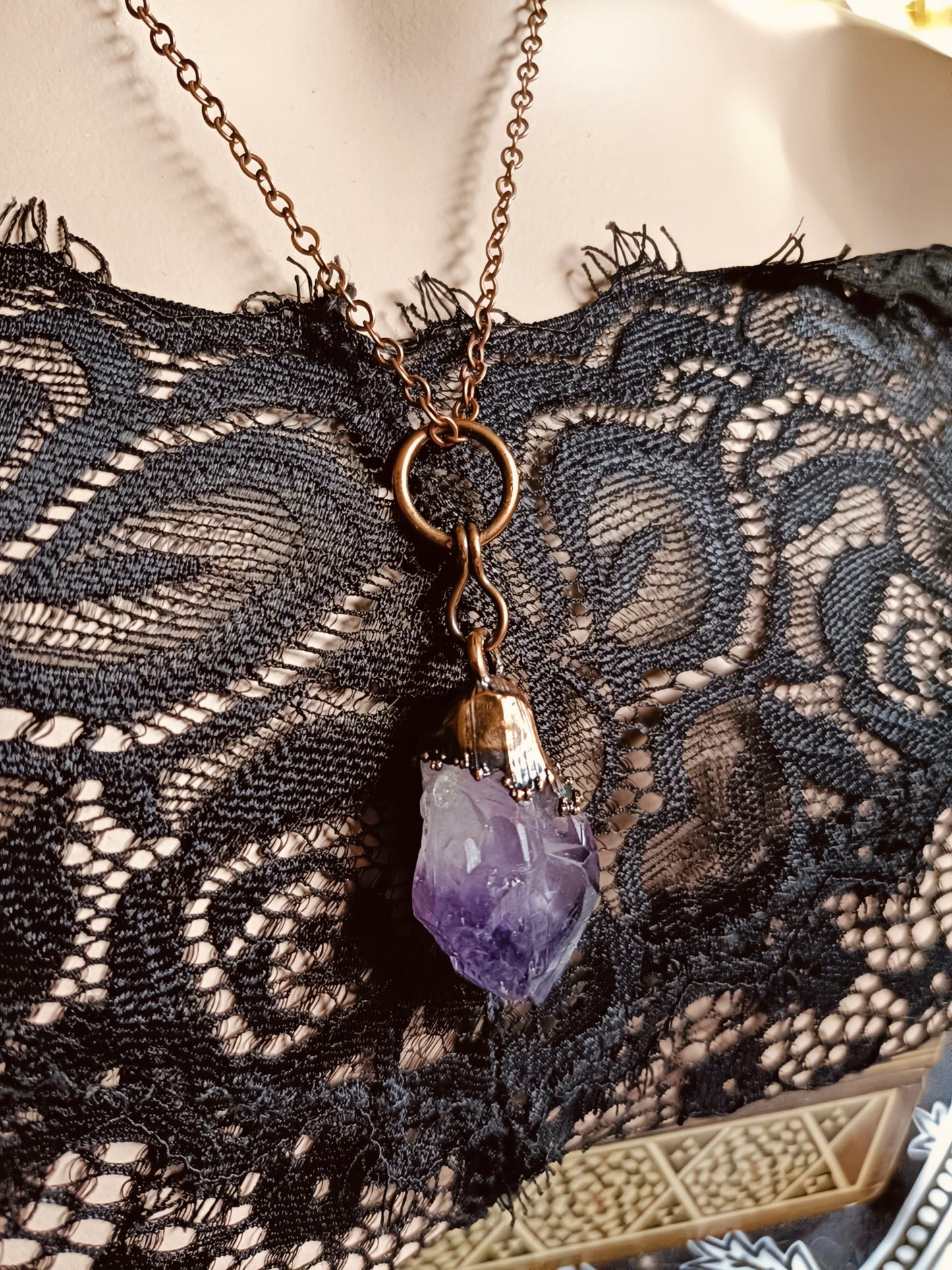 Rough Amethyst Point Copper Electroformed Pendant Necklace
