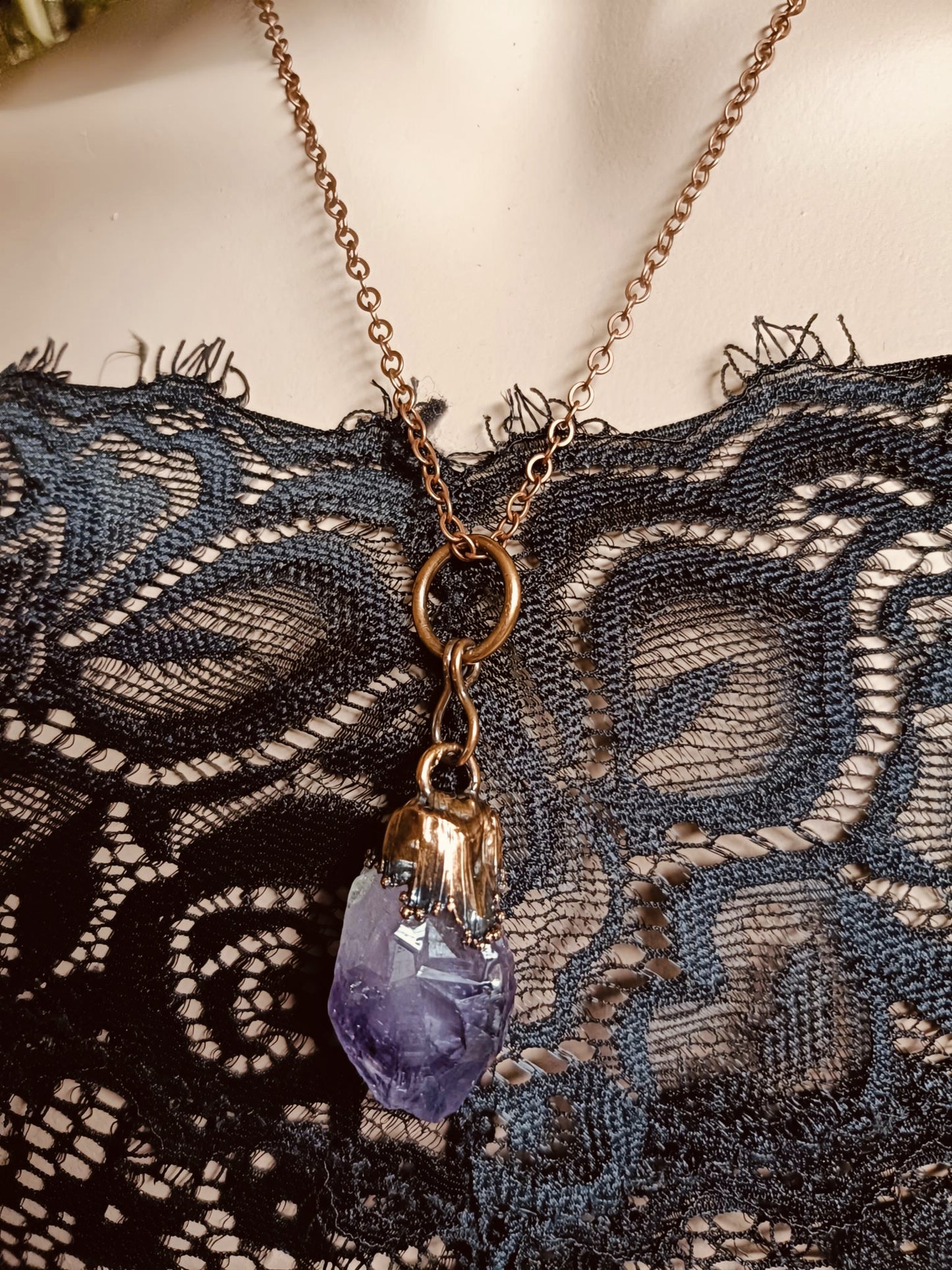 Rough Amethyst Point Copper Electroformed Pendant Necklace