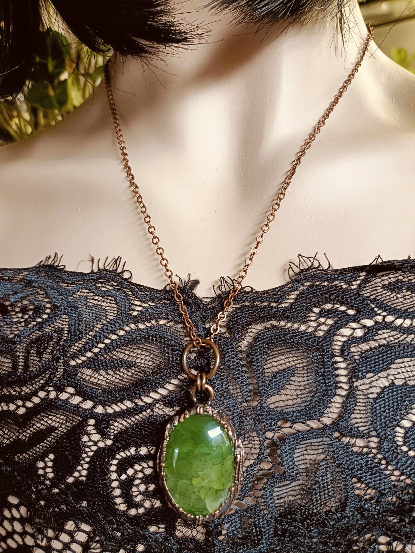 Handmade Green Dyed Dragon Vein Agate Pendant Necklace