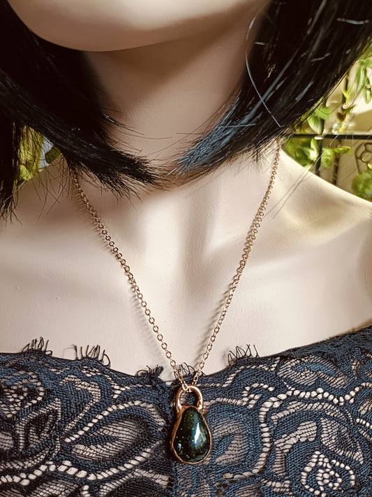 Handmade Green Goldstone Copper Electroformed Pendant Necklace