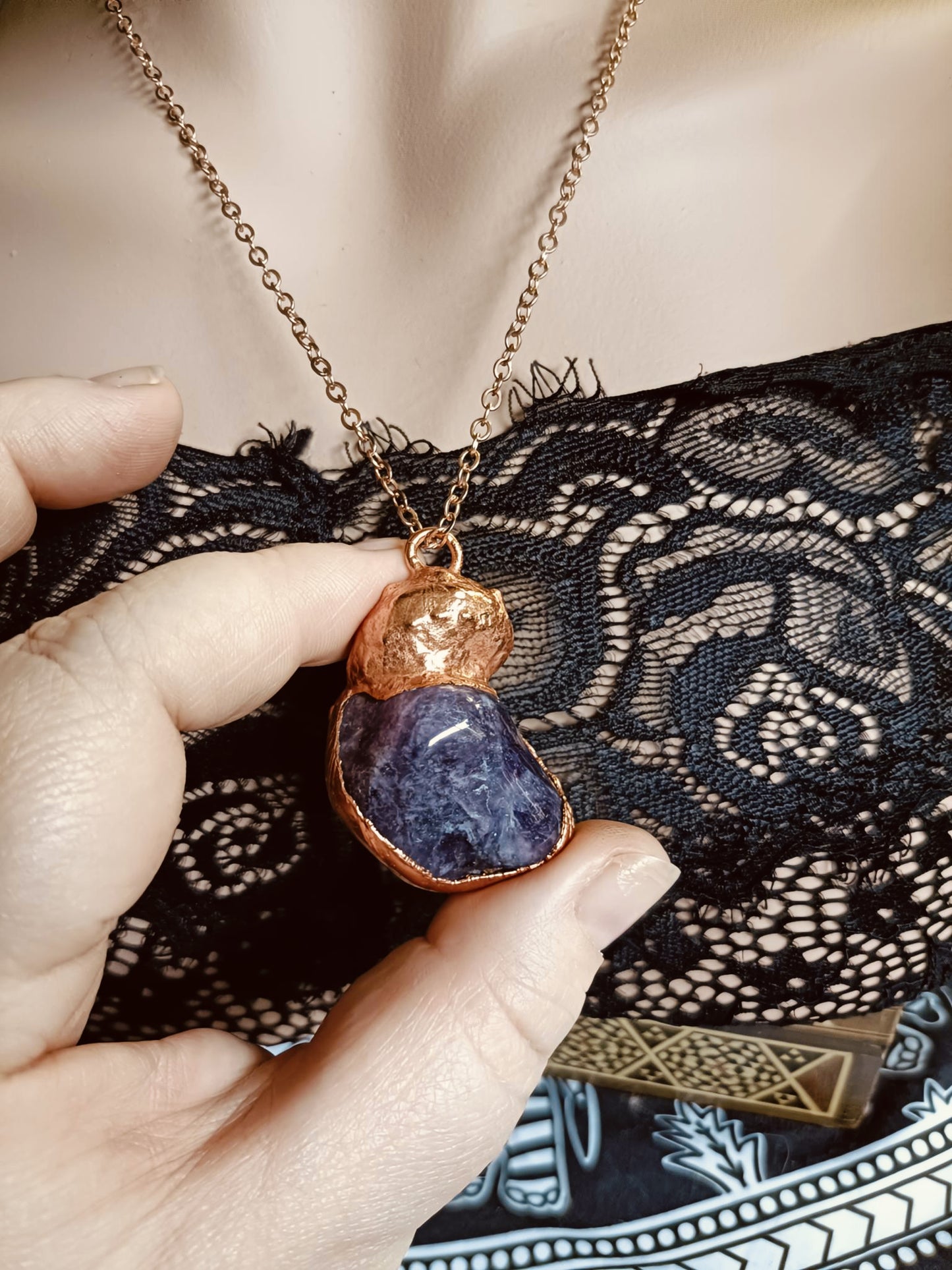 Handmade Amethyst Shell and Opalite Pendant Necklace
