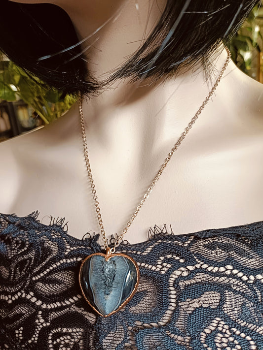 Sardonyx Agate Heart Copper Electroformed Pendant Necklace
