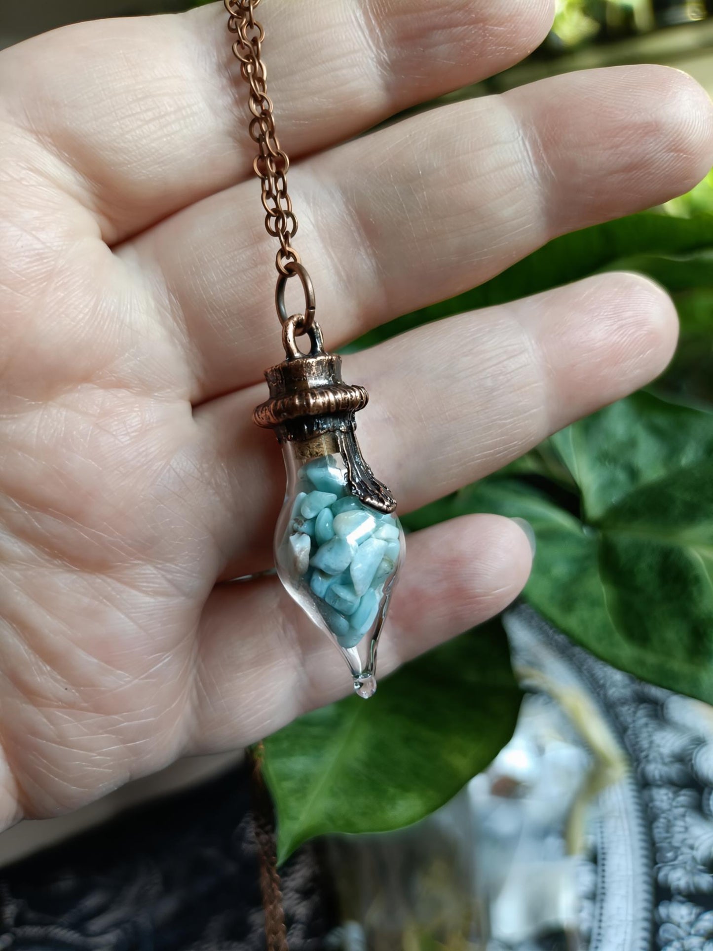 Assorted Glass Vial Copper Electroformed Pendant Necklace