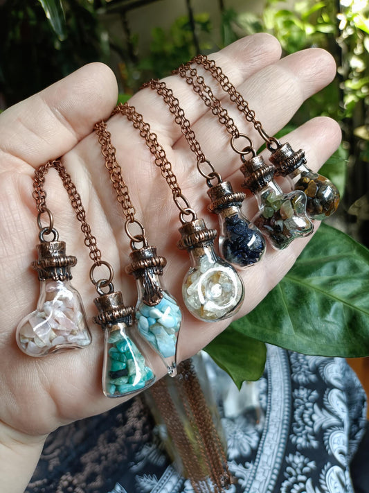 Assorted Glass Vial Copper Electroformed Pendant Necklace