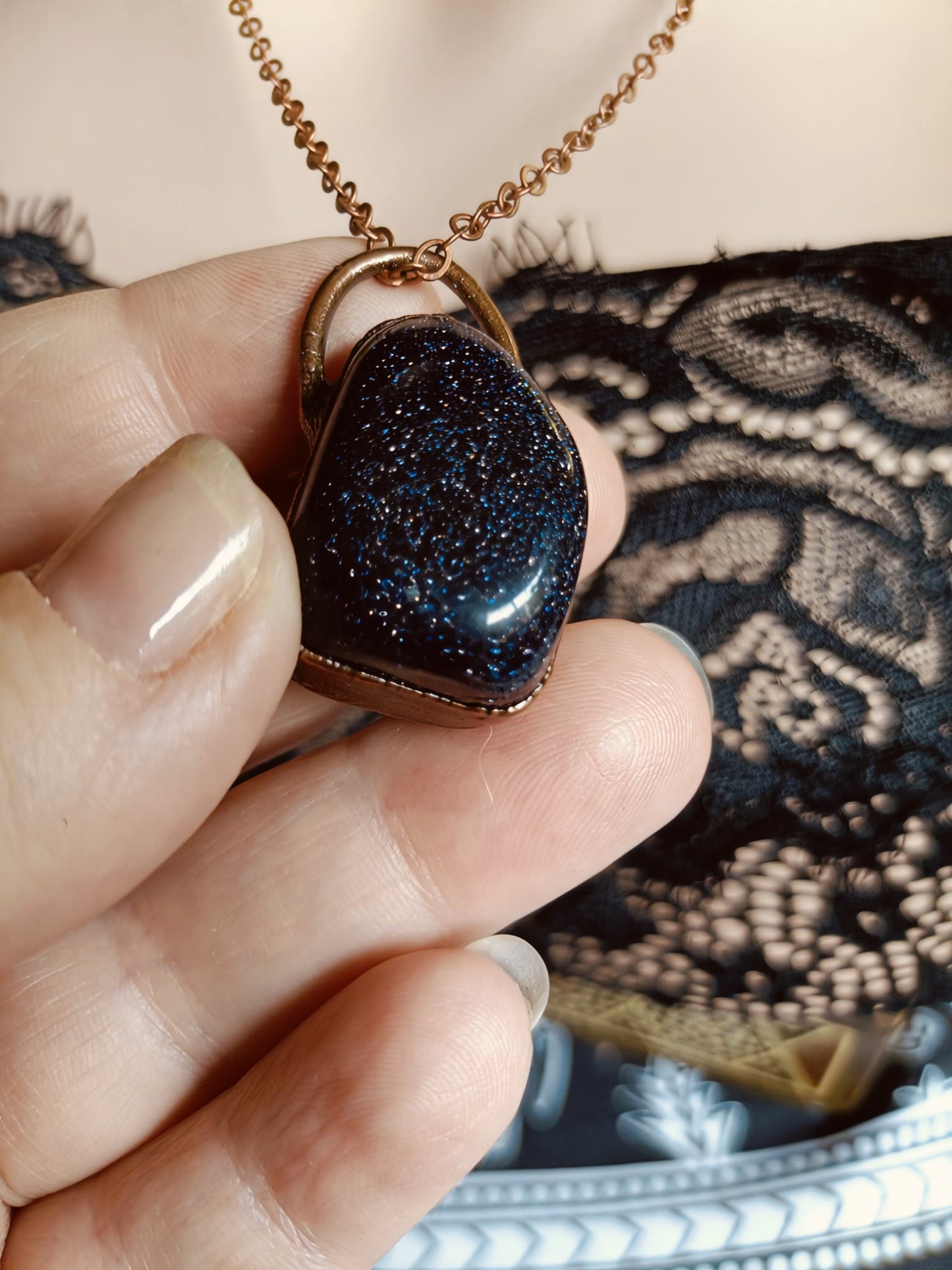 Handmade Blue Goldstone Polished Tumble Stone Necklace