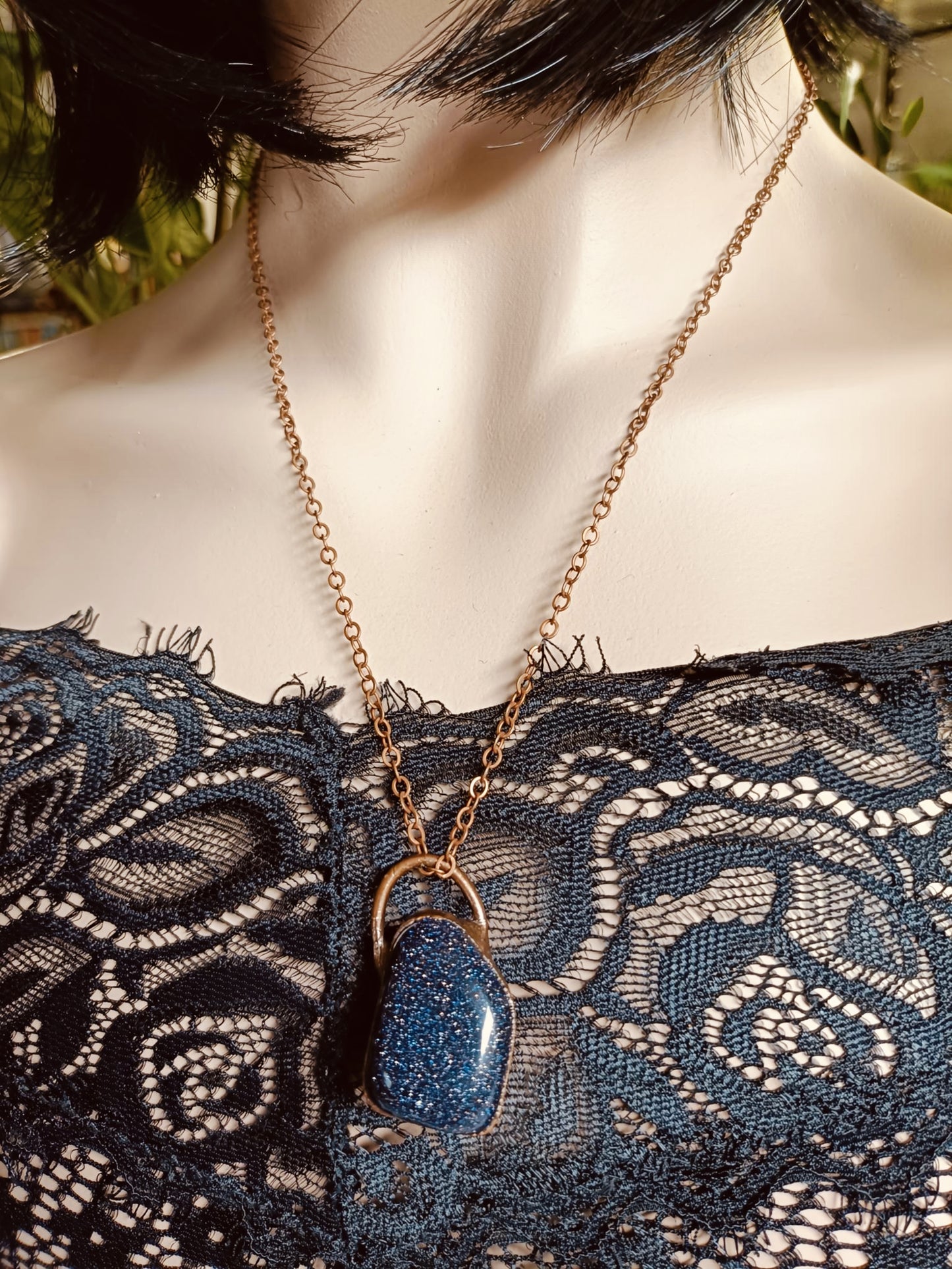 Handmade Blue Goldstone Polished Tumble Stone Necklace