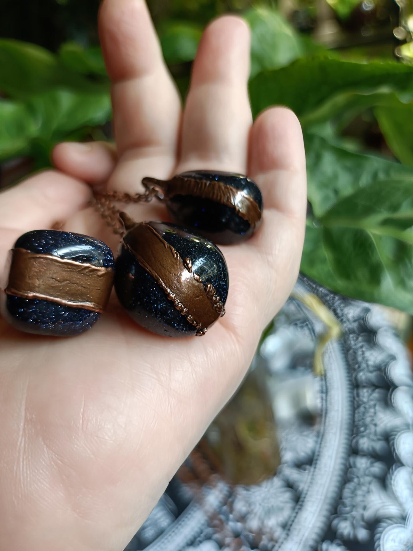 Handmade Blue Goldstone Polished Tumble Stone Necklace