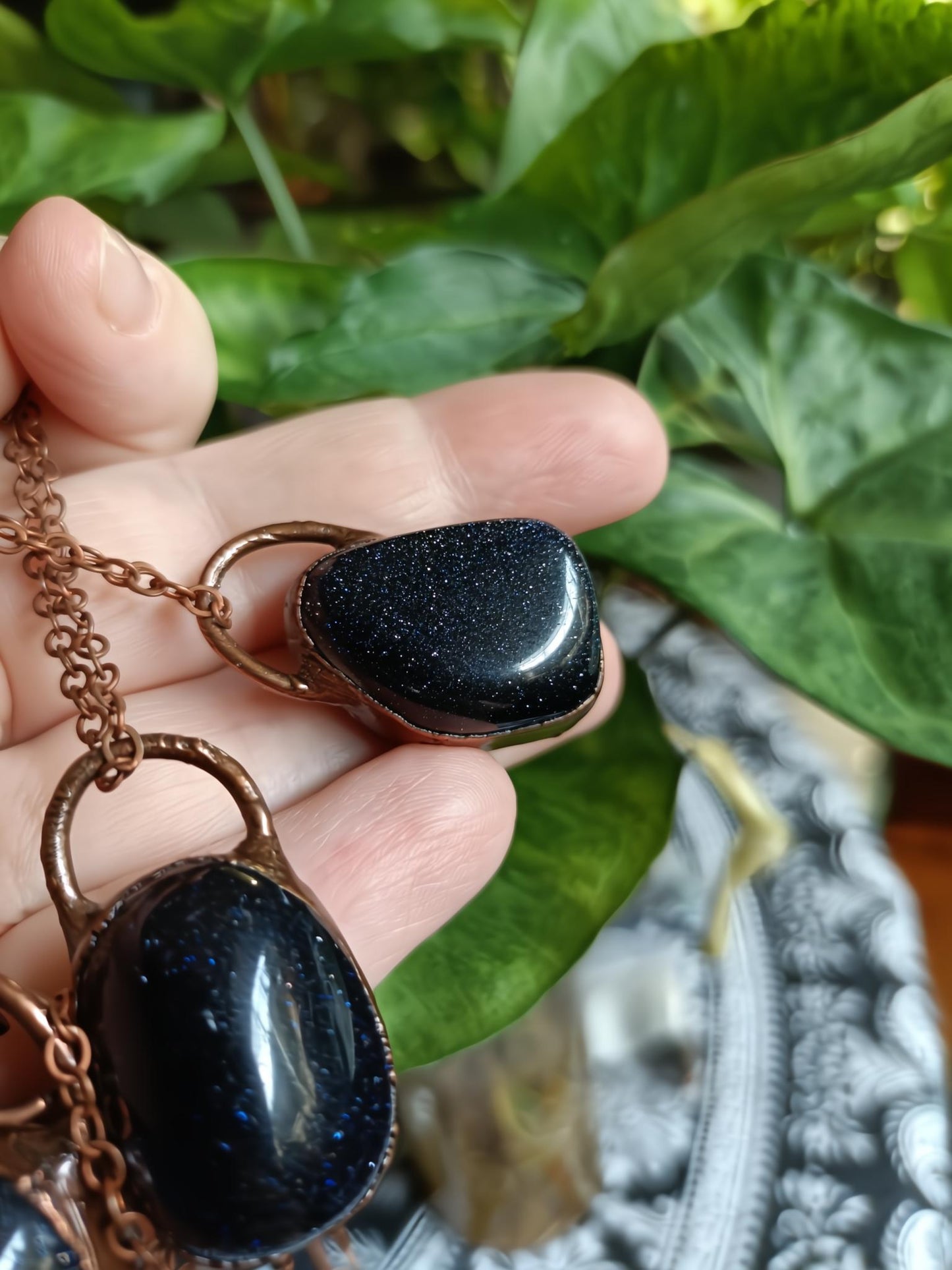Handmade Blue Goldstone Polished Tumble Stone Necklace