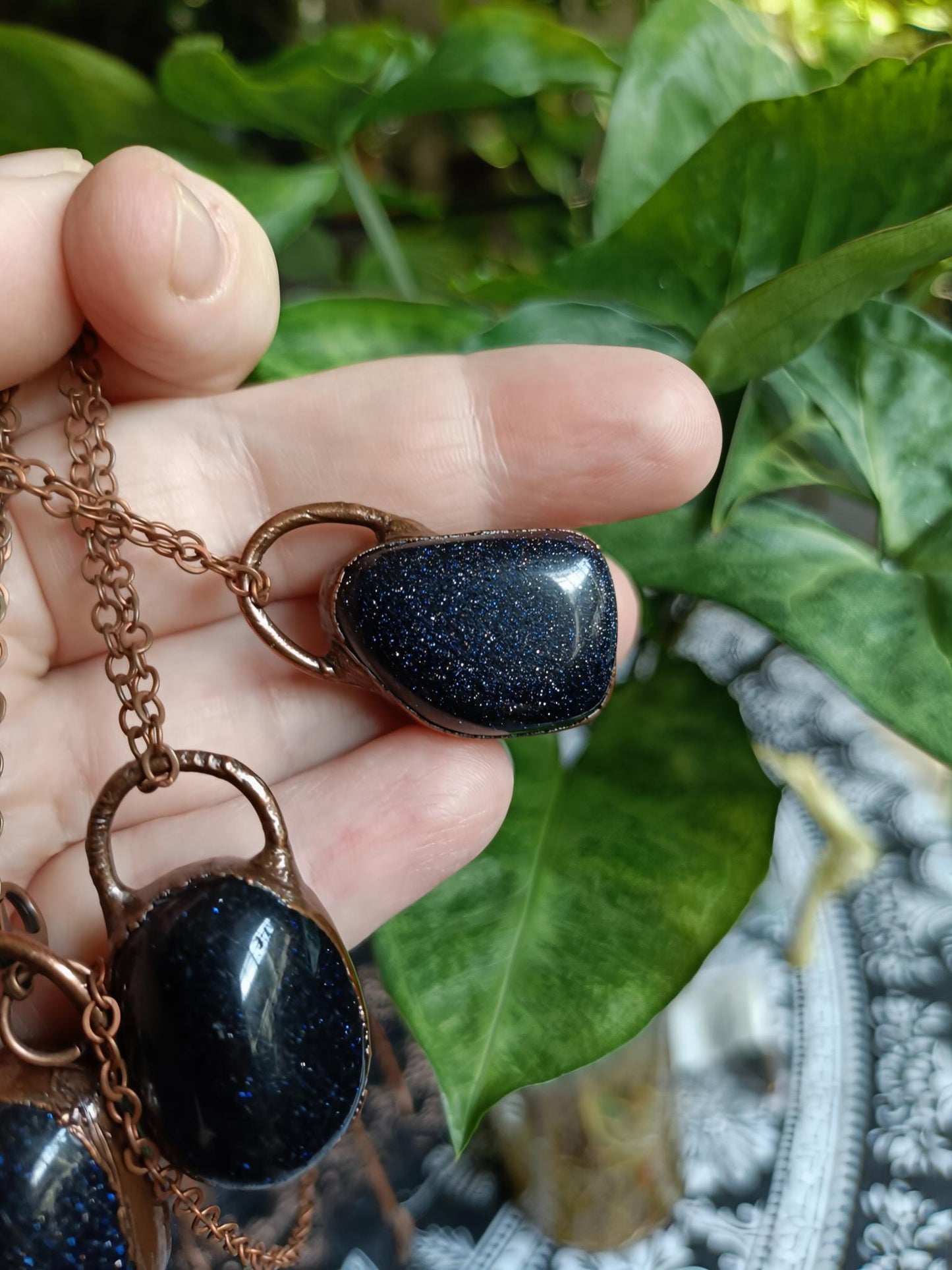 Handmade Blue Goldstone Polished Tumble Stone Necklace