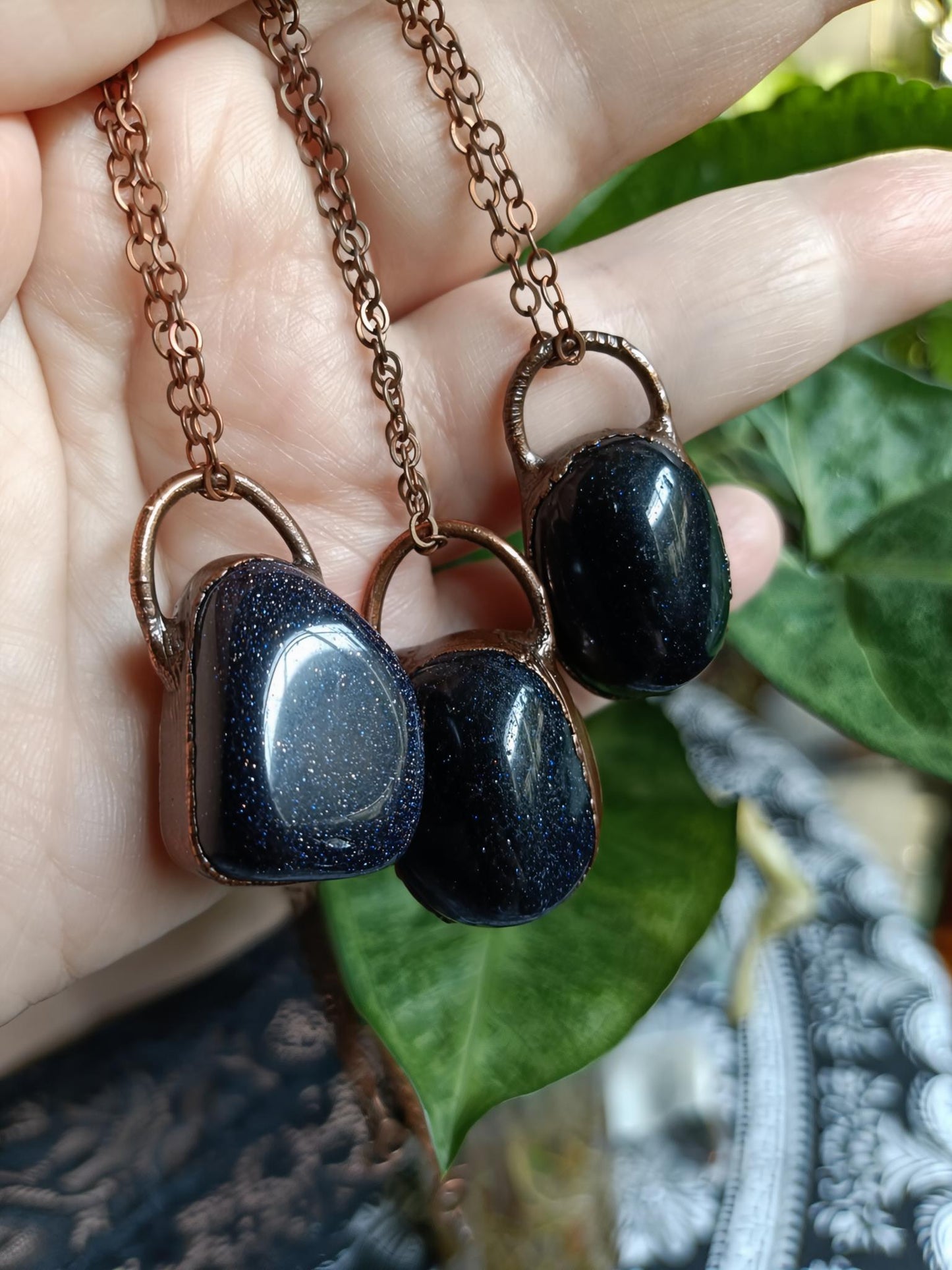 Handmade Blue Goldstone Polished Tumble Stone Necklace